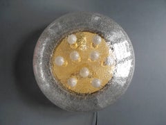 1970s Extra Large WKR Mushroom Ceiling or Wall Glass Lamp with Brass Base