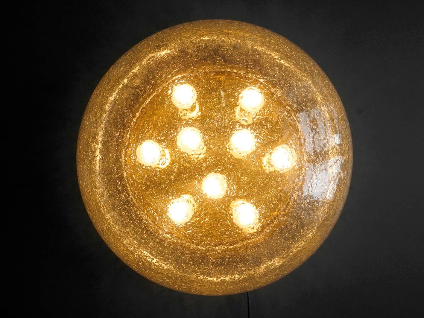 German 1970s Extra Large WKR Mushroom Ceiling or Wall Glass Lamp with Brass Base