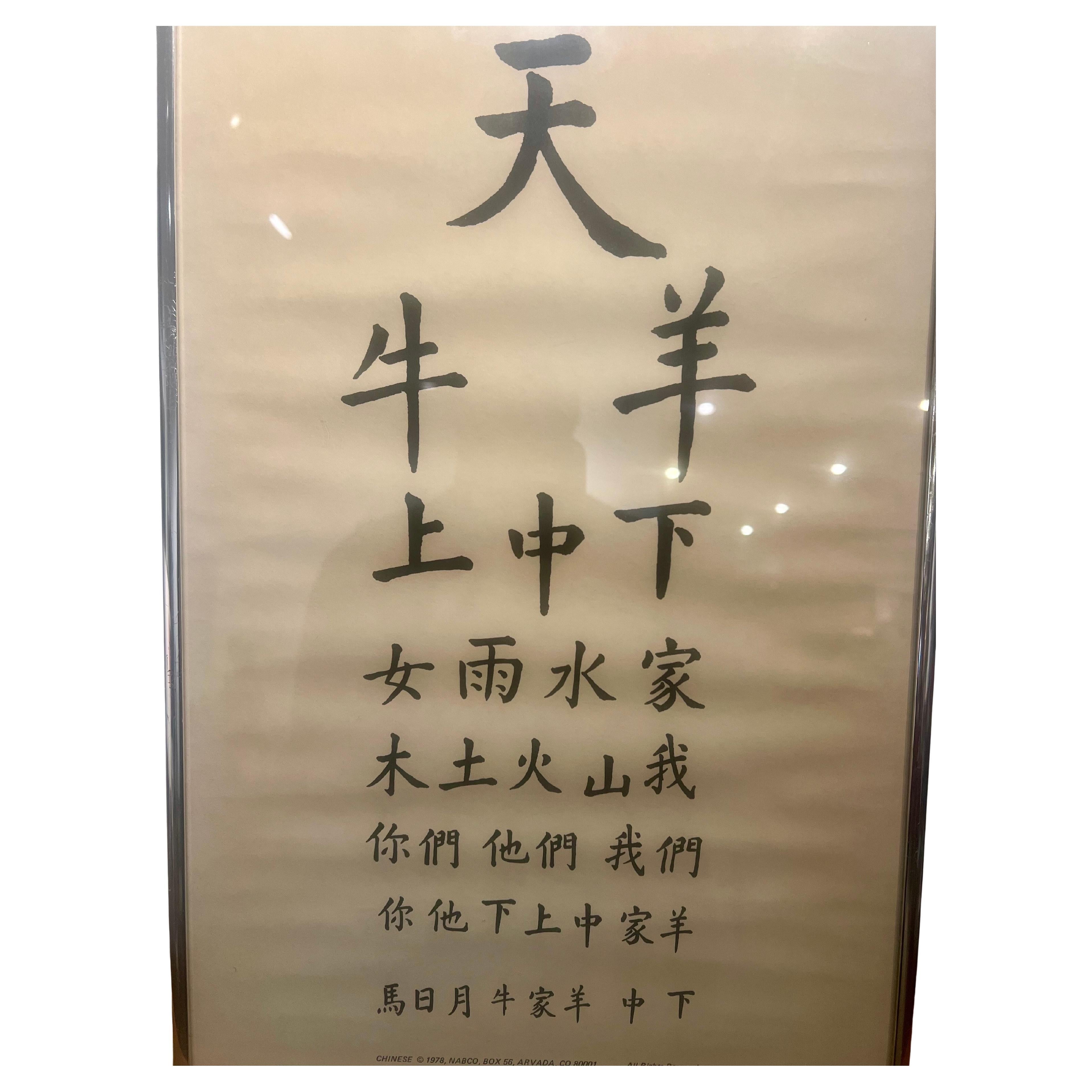 Une carte ophtalmologique chinoise unique, joliment encadrée avec un cadre en aluminium et une vitre. 