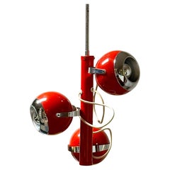 1970s Eyeball Pendant Lamp in Red Enamel and Chrome, Italy