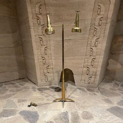 Mid-Century Mod Stiffel Double Cone Floor Lamp Patinated Brass Arched Star Base