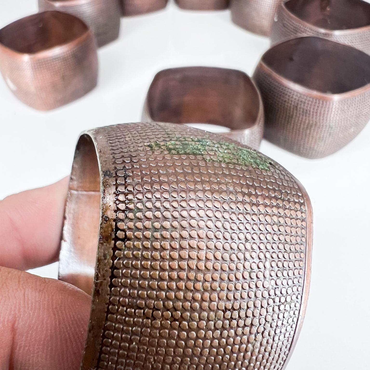 1970s Fabulous Modern 9 Copper Napkin Ring Holders with Textured Design 5