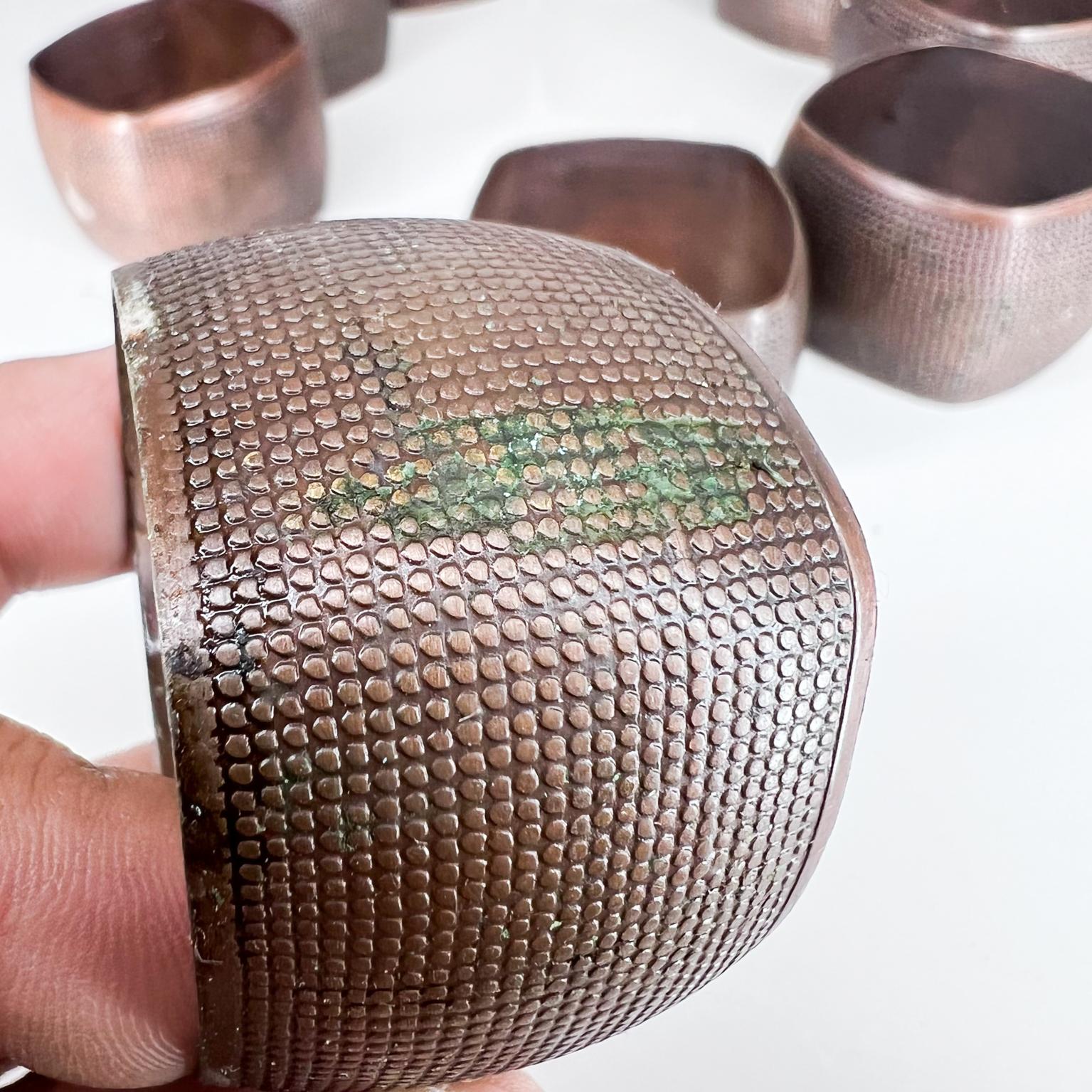 1970s Fabulous Modern 9 Copper Napkin Ring Holders with Textured Design 6