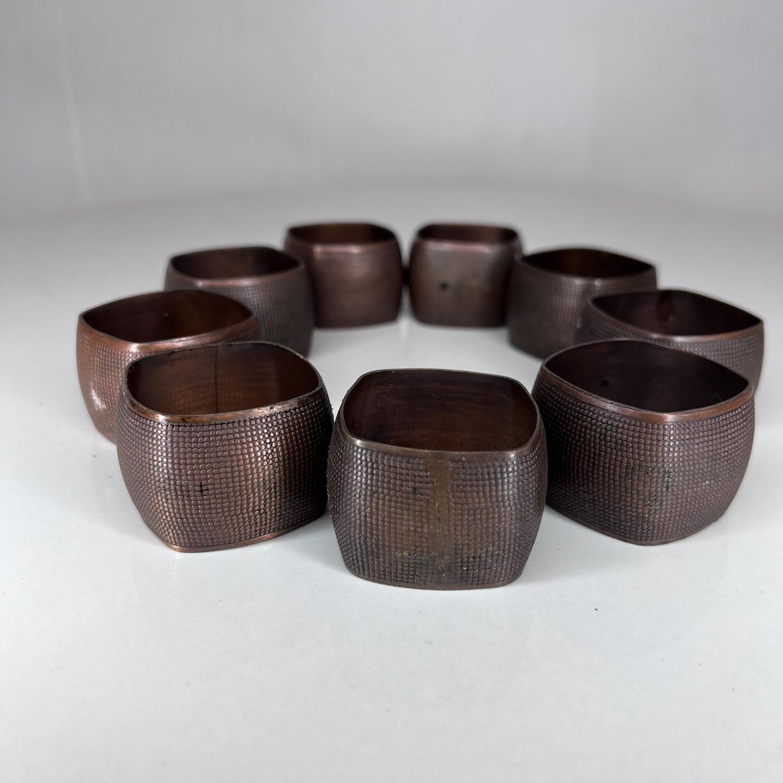 Mid-Century Modern 1970s Fabulous Modern 9 Copper Napkin Ring Holders with Textured Design