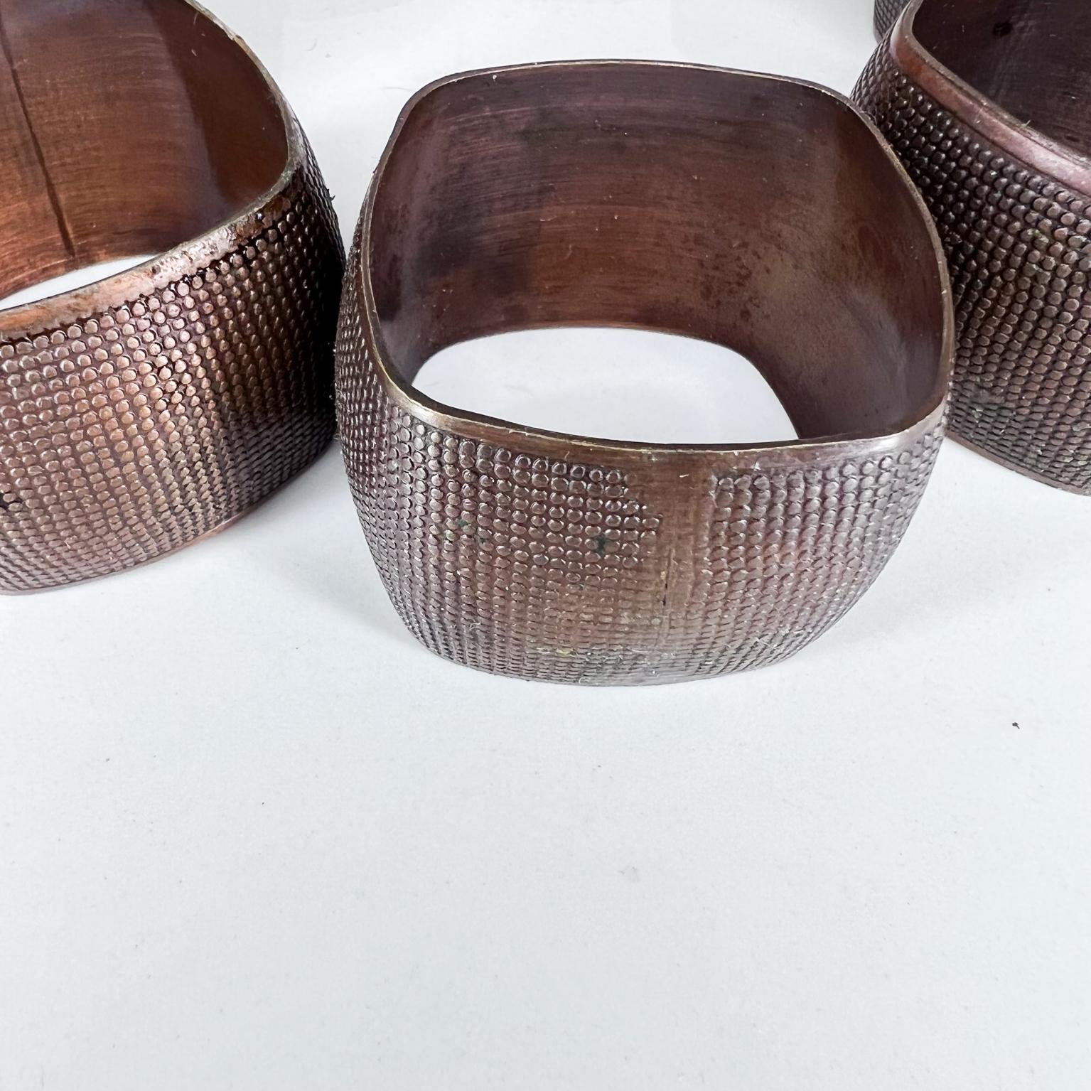 1970s Fabulous Modern 9 Copper Napkin Ring Holders with Textured Design 3