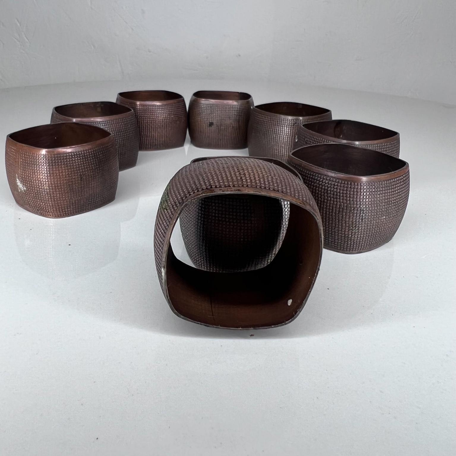 1970s Fabulous Modern 9 Copper Napkin Ring Holders with Textured Design 4