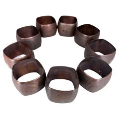 1970s Fabulous Modern 9 Copper Napkin Ring Holders with Textured Design