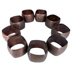 Vintage 1970s Fabulous Modern 9 Copper Napkin Ring Holders with Textured Design