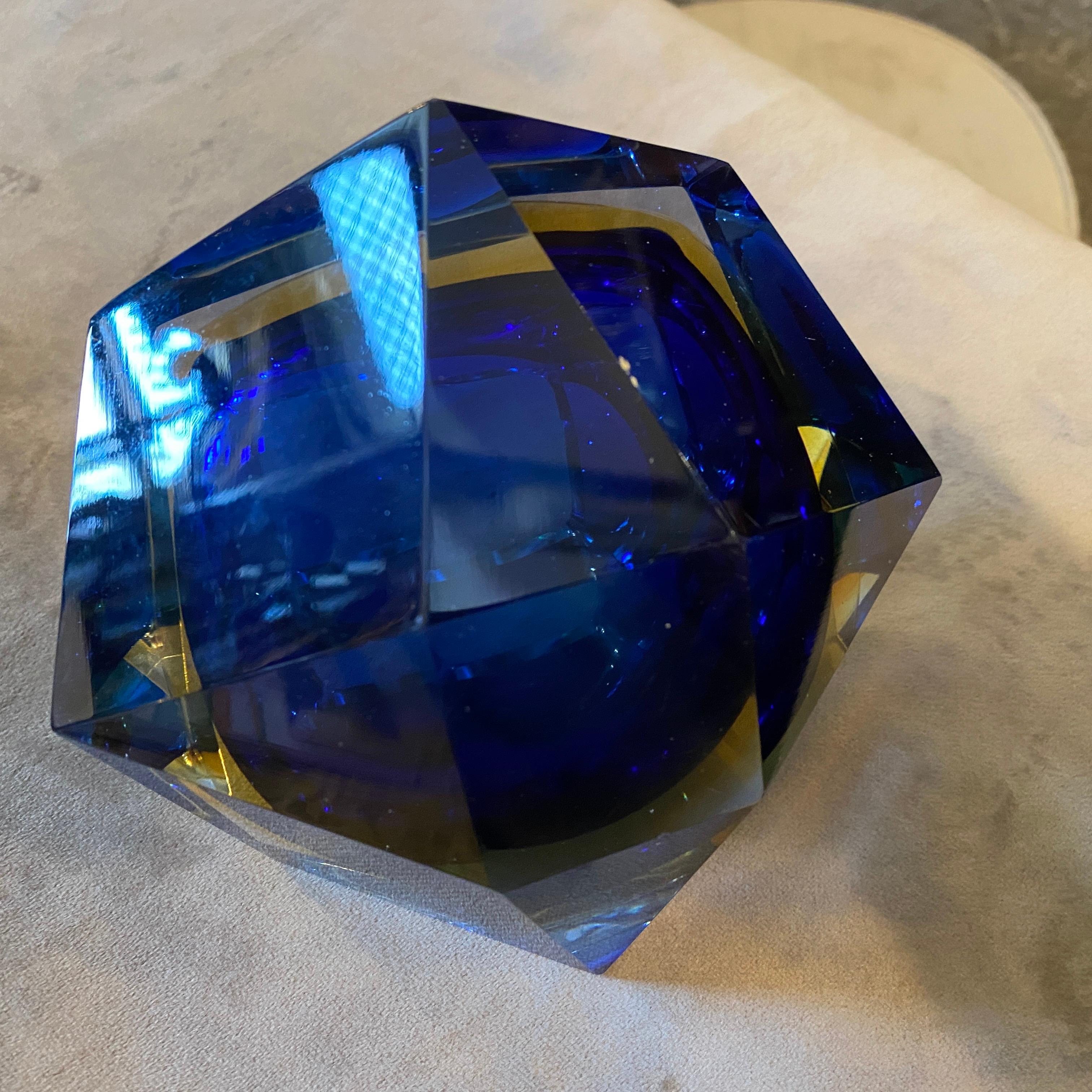 1970s Faceted Blue and Yellow Murano Glass Ashtray by Seguso 1