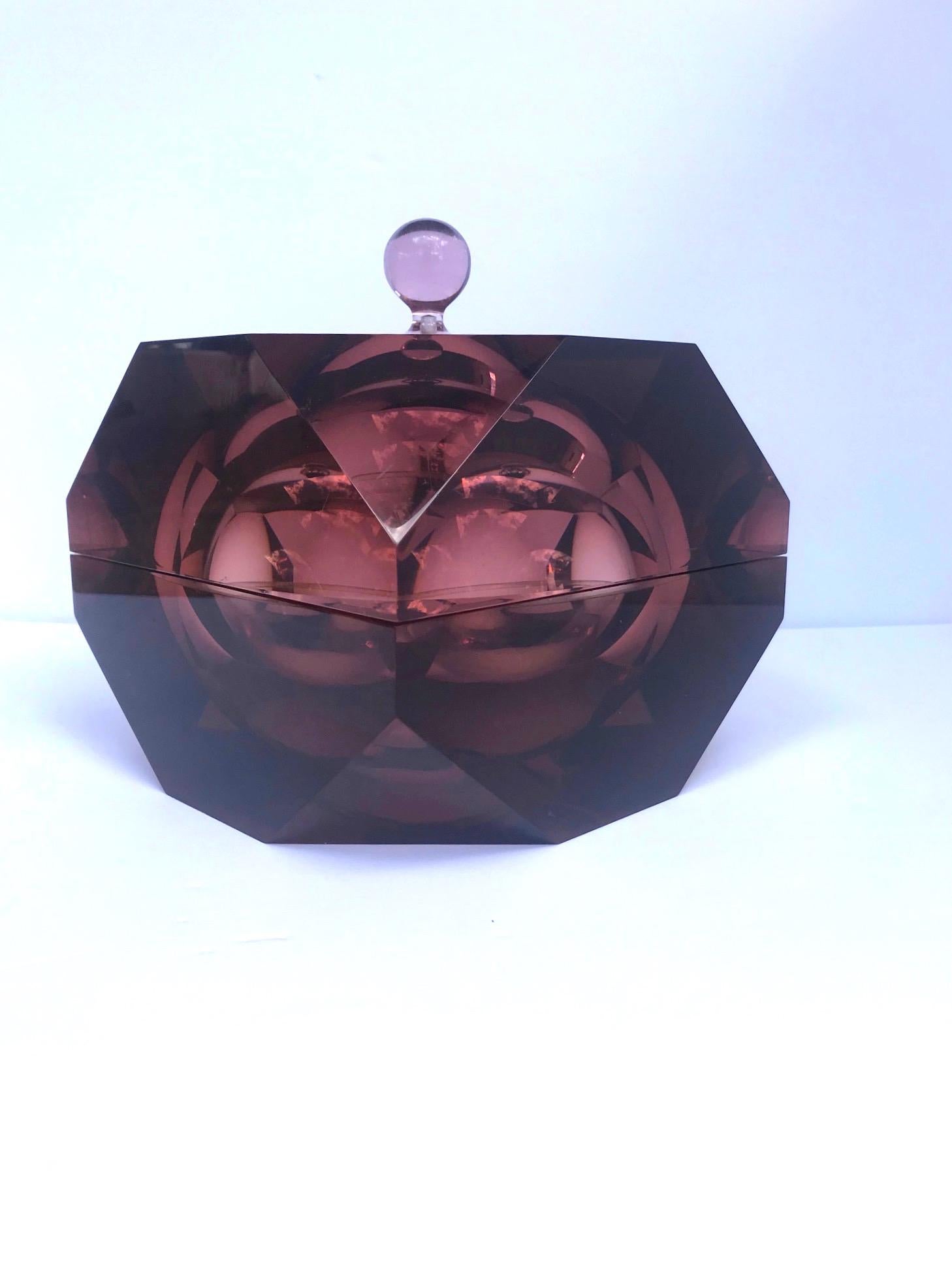 Beveled 1970s Faceted Prism Ice Bucket in Rare Amethyst Lucite, Italy