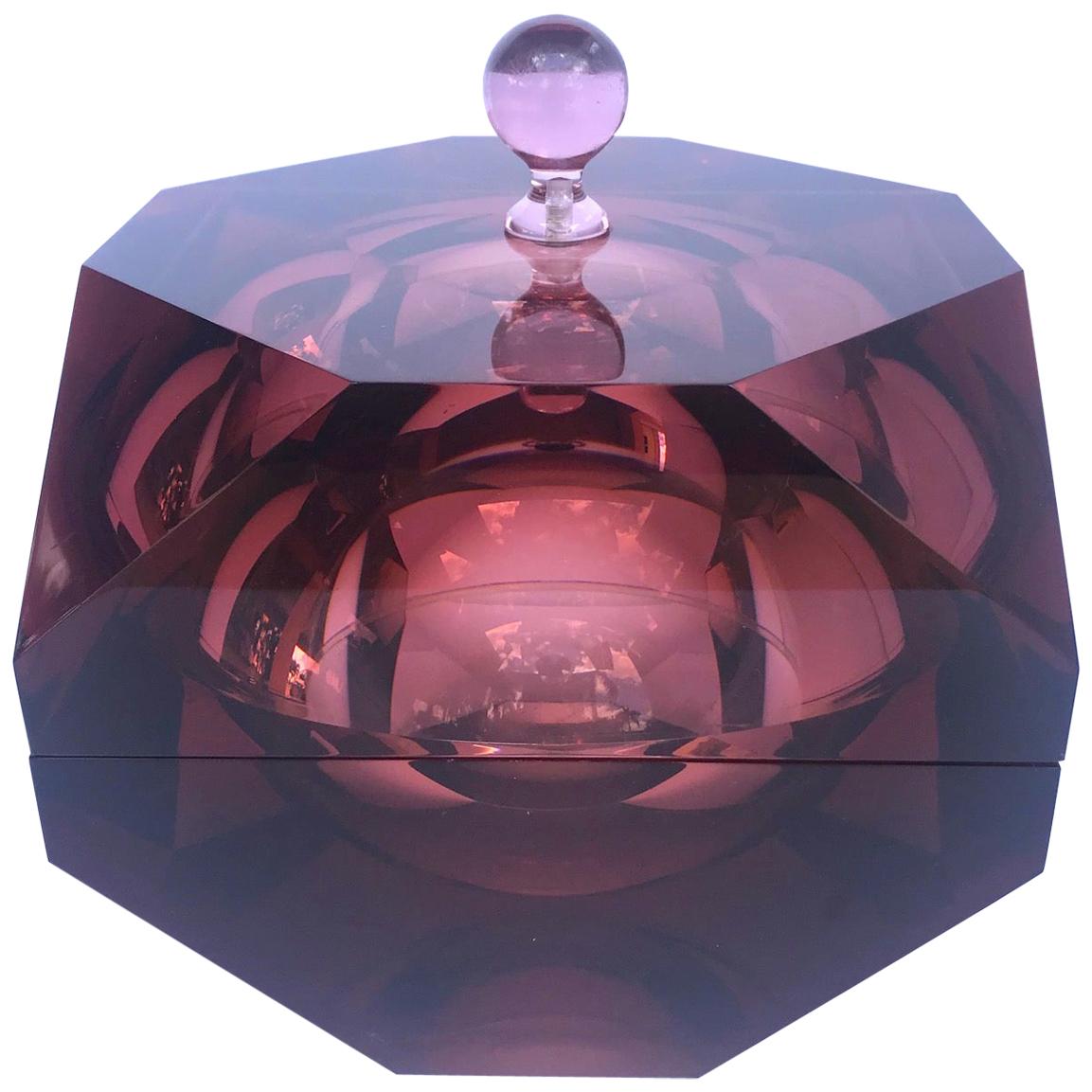 1970s Faceted Prism Ice Bucket in Rare Amethyst Lucite, Italy