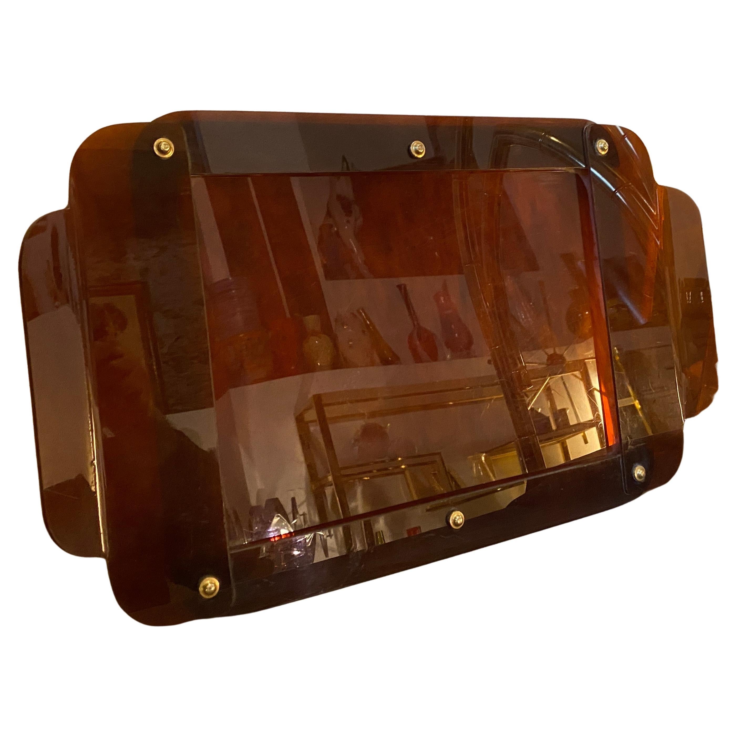 1970s Fake Tortoise Lucite and Brass Italian Serving Tray