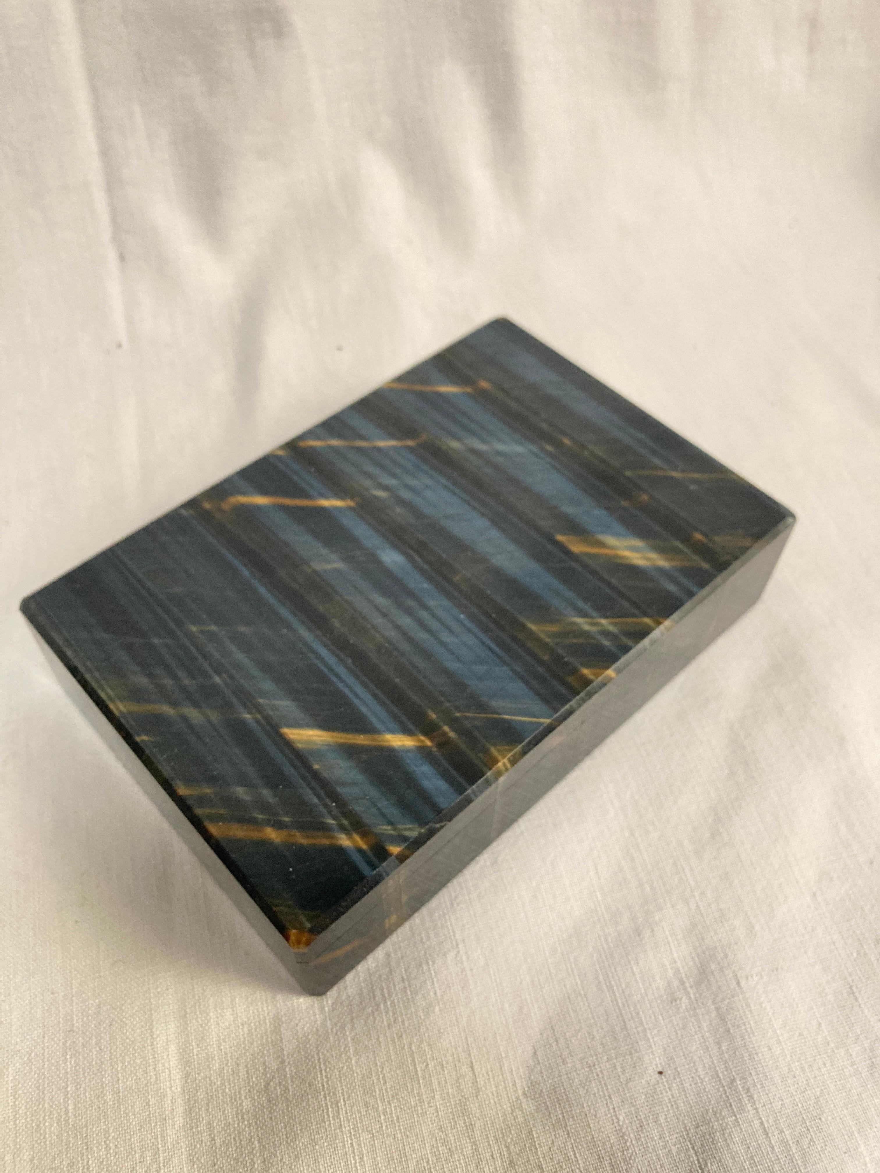 Italian 1970's Falcon eye stone decorative boxe For Sale