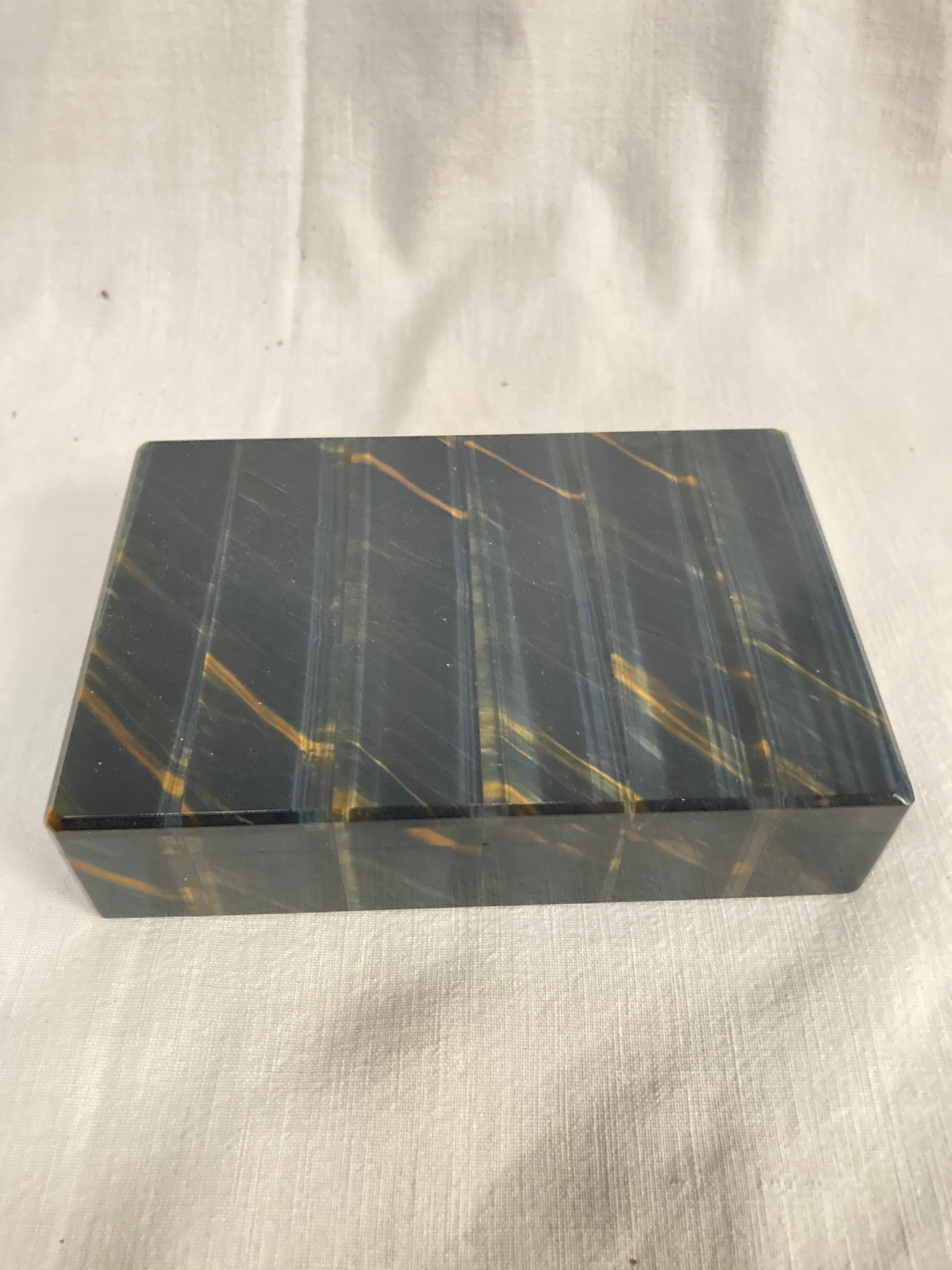 1970's Falcon eye stone decorative boxe In Good Condition For Sale In New York, NY