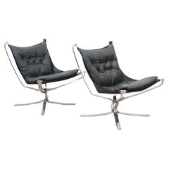 Vintage 1970s Falcon Lounge Chrome Framed Chairs by Sigurd Ressell