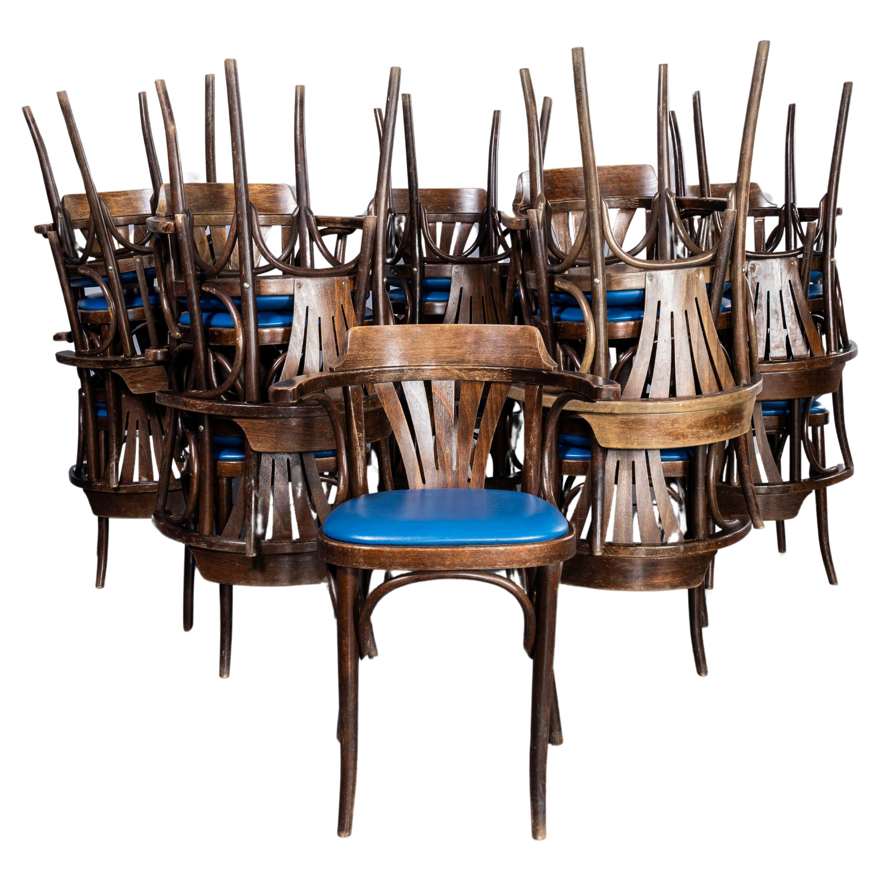 1970's Fan Back Upholstered Bentwood Dining Arm Chair - Various Qty Available