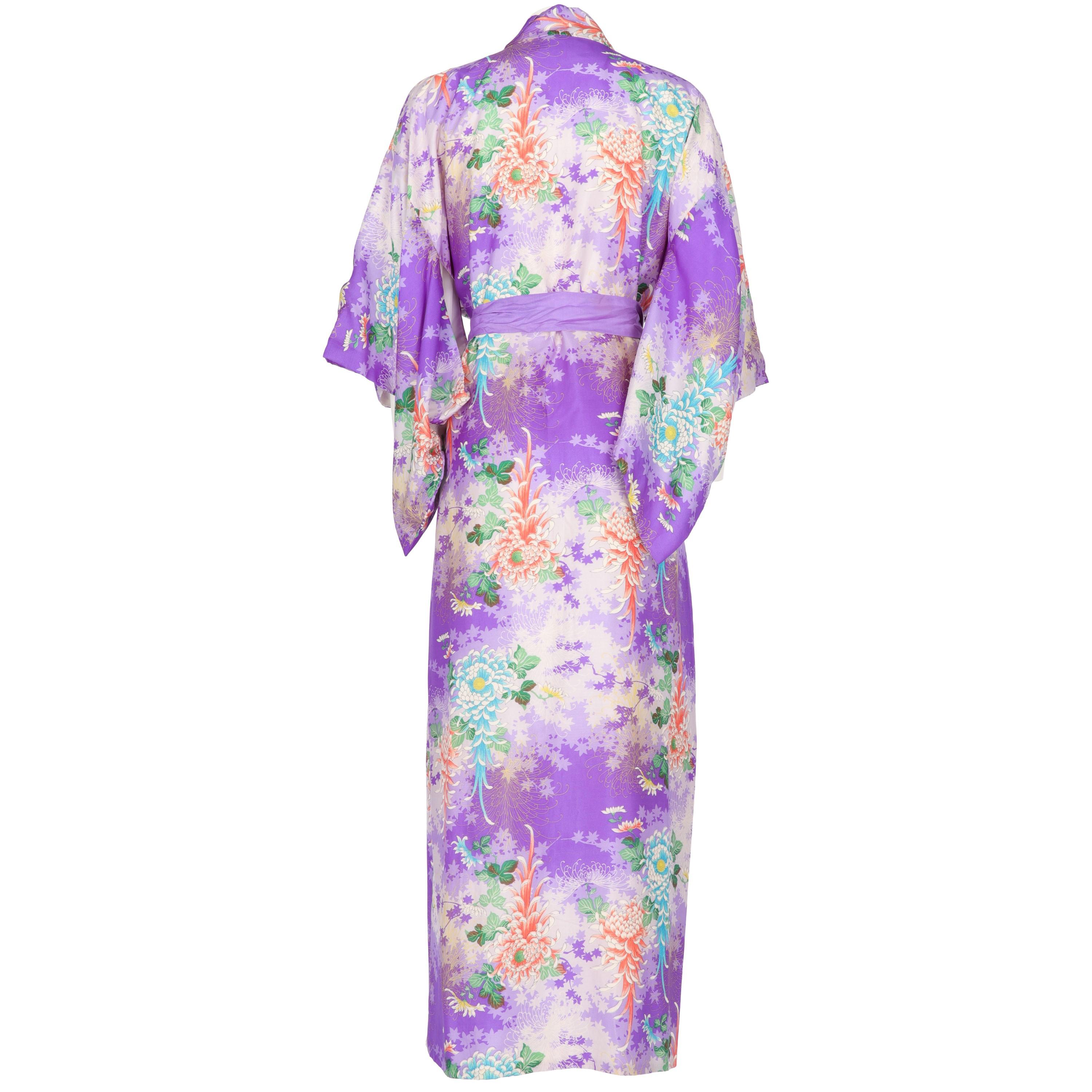 Purple 1970s Fancy Silk Kimono