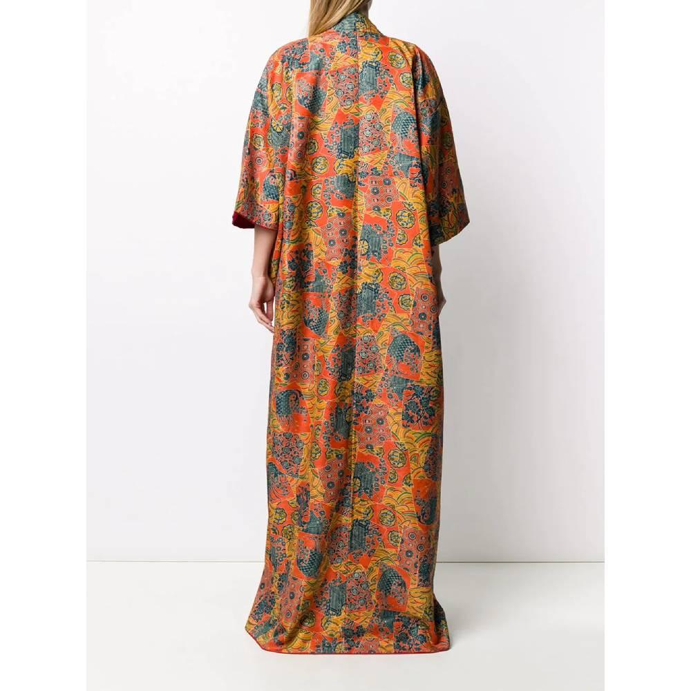 Brown 1970s Fancy Silk Kimono