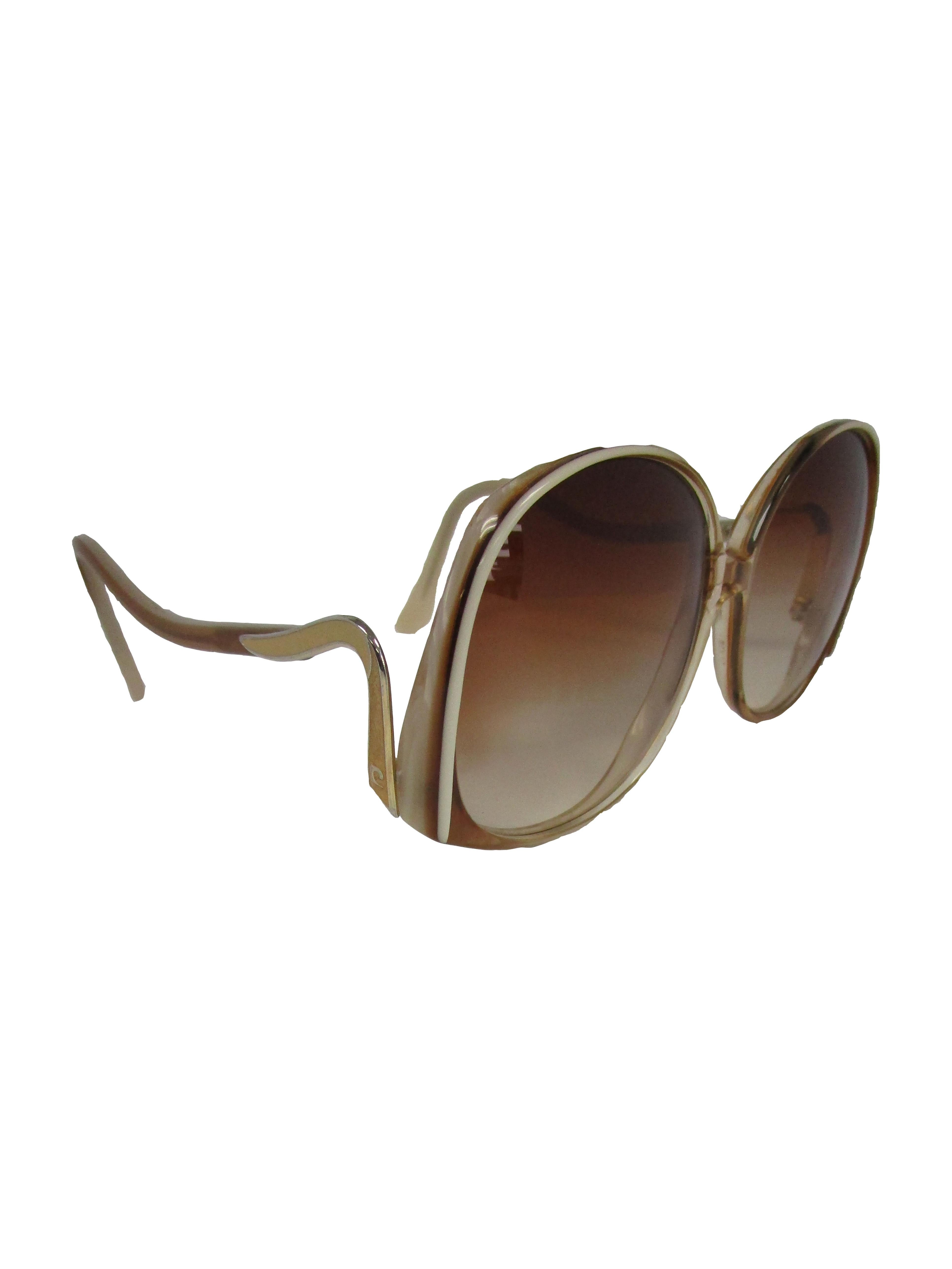 Brown 1970's Fantastic Pierre Cardin Amber Lens and Ivory Framed Sunglasses  For Sale