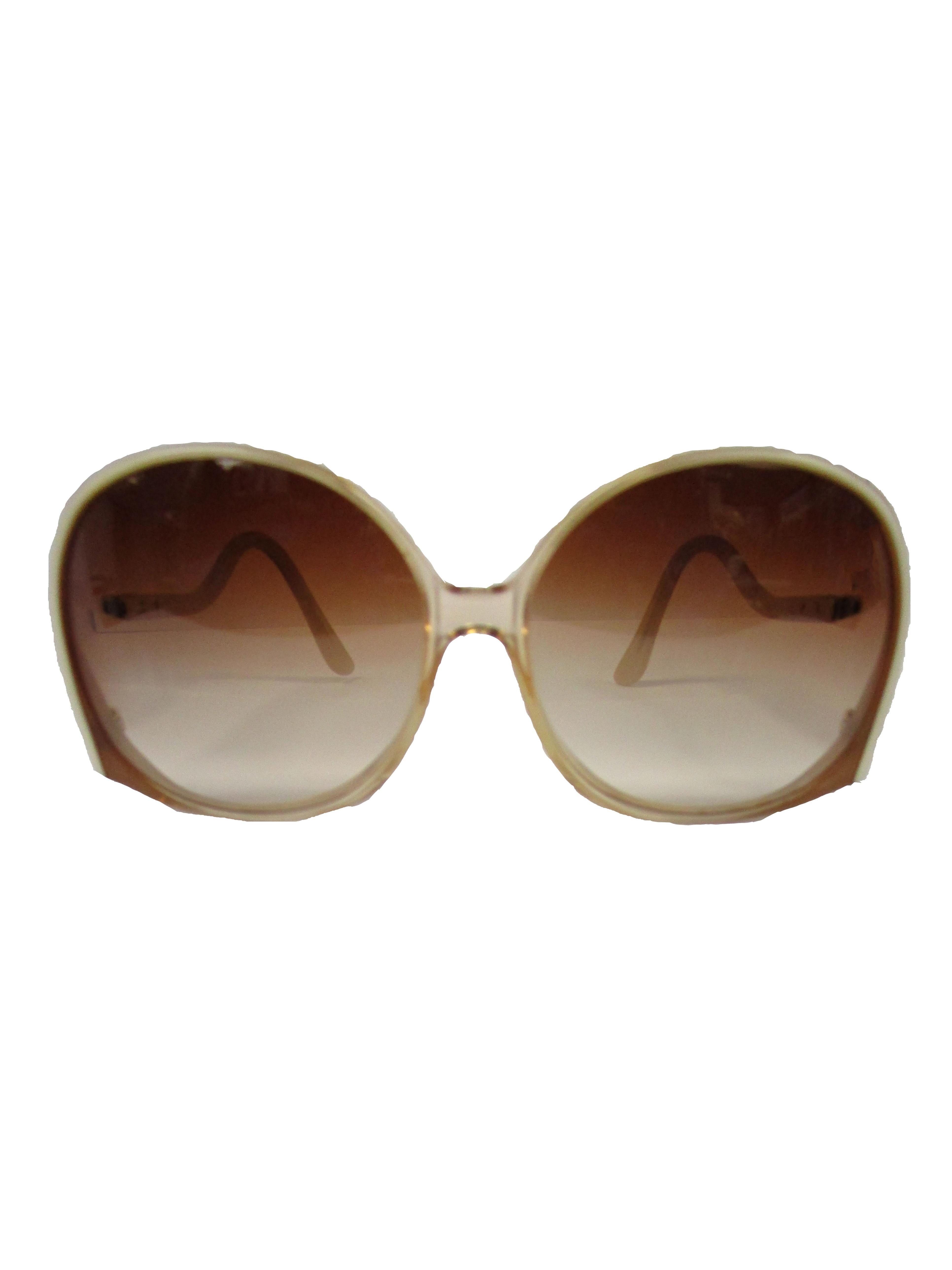 Women's 1970's Fantastic Pierre Cardin Amber Lens and Ivory Framed Sunglasses  For Sale