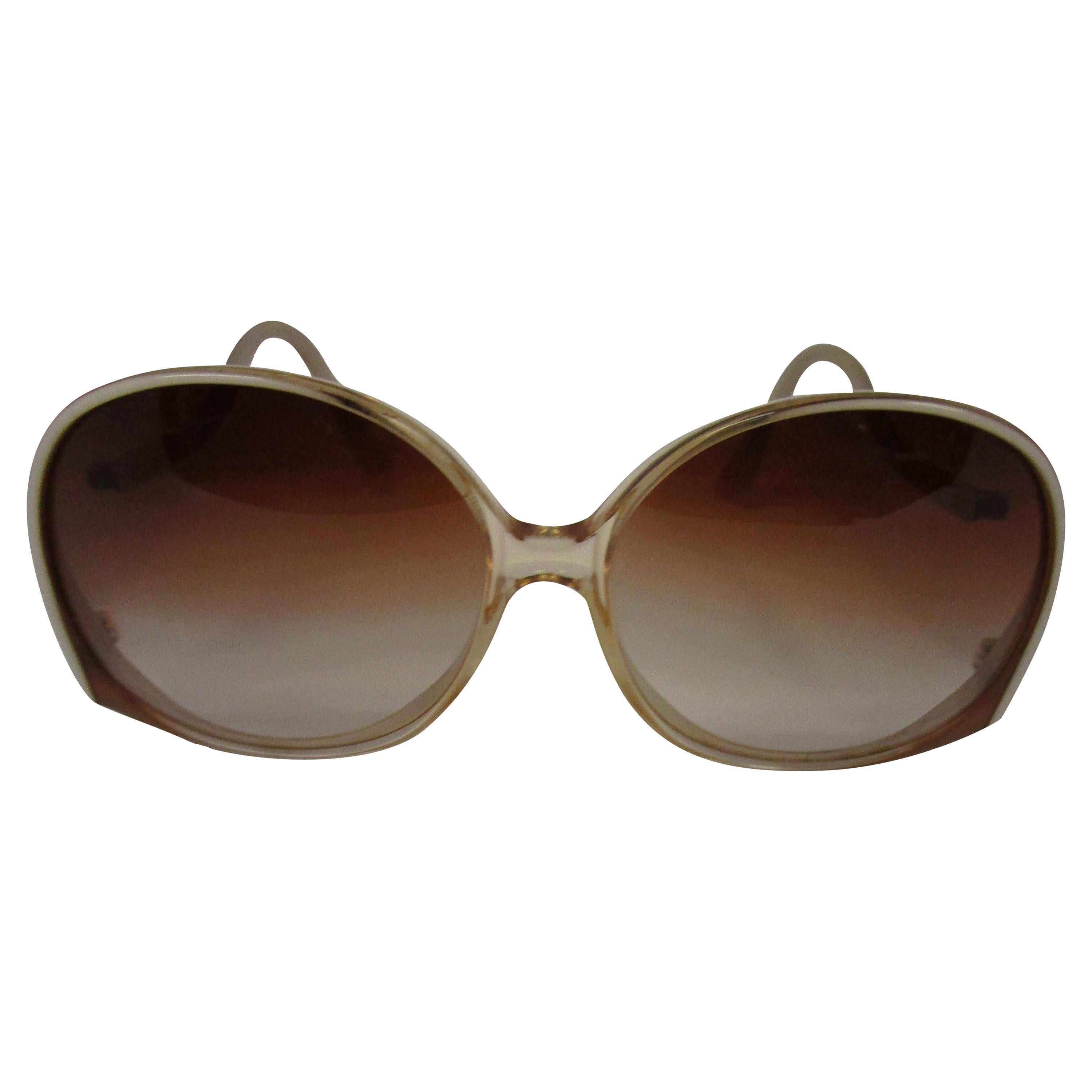 1970's Fantastic Pierre Cardin Amber Lens and Ivory Framed Sunglasses 