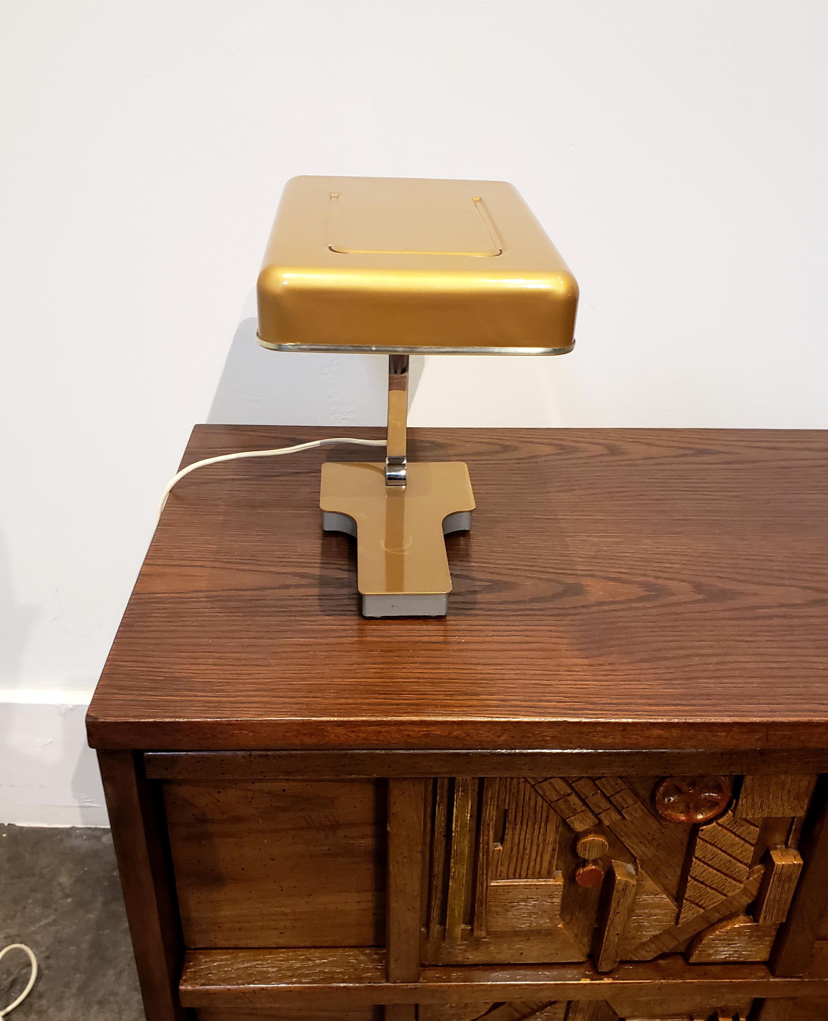 Modern 1970s Fase Madrid Foldable Desk Lamp in Gold and Chrome For Sale