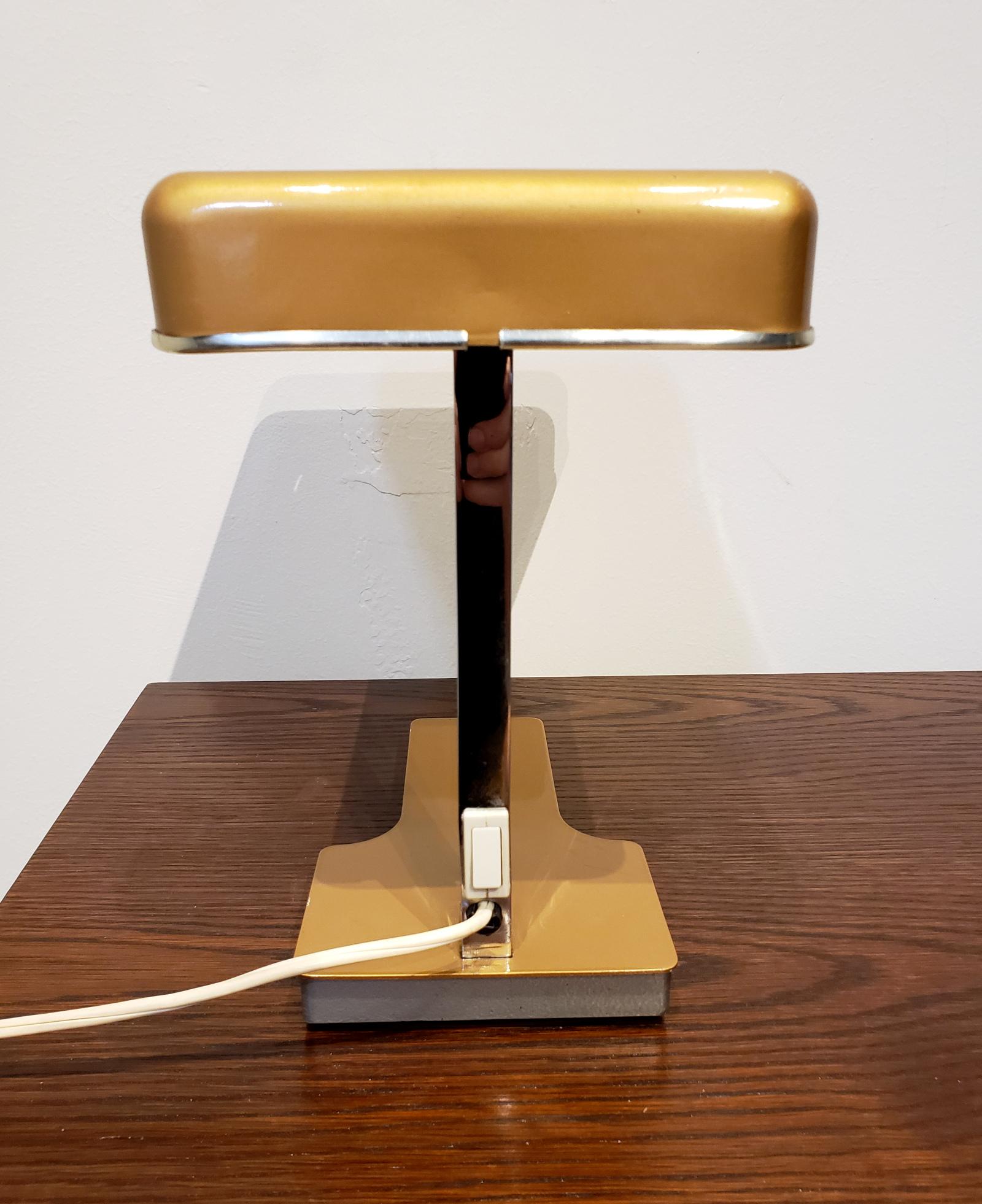 Spanish 1970s Fase Madrid Foldable Desk Lamp in Gold and Chrome For Sale