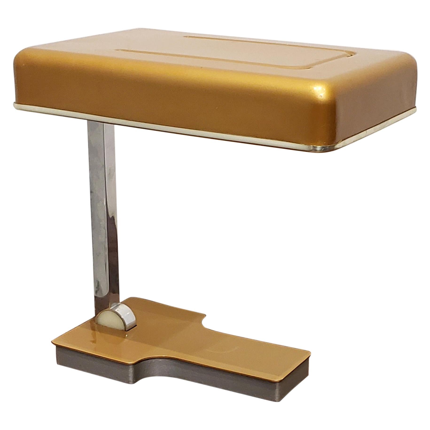 1970s Fase Madrid Foldable Desk Lamp in Gold and Chrome For Sale