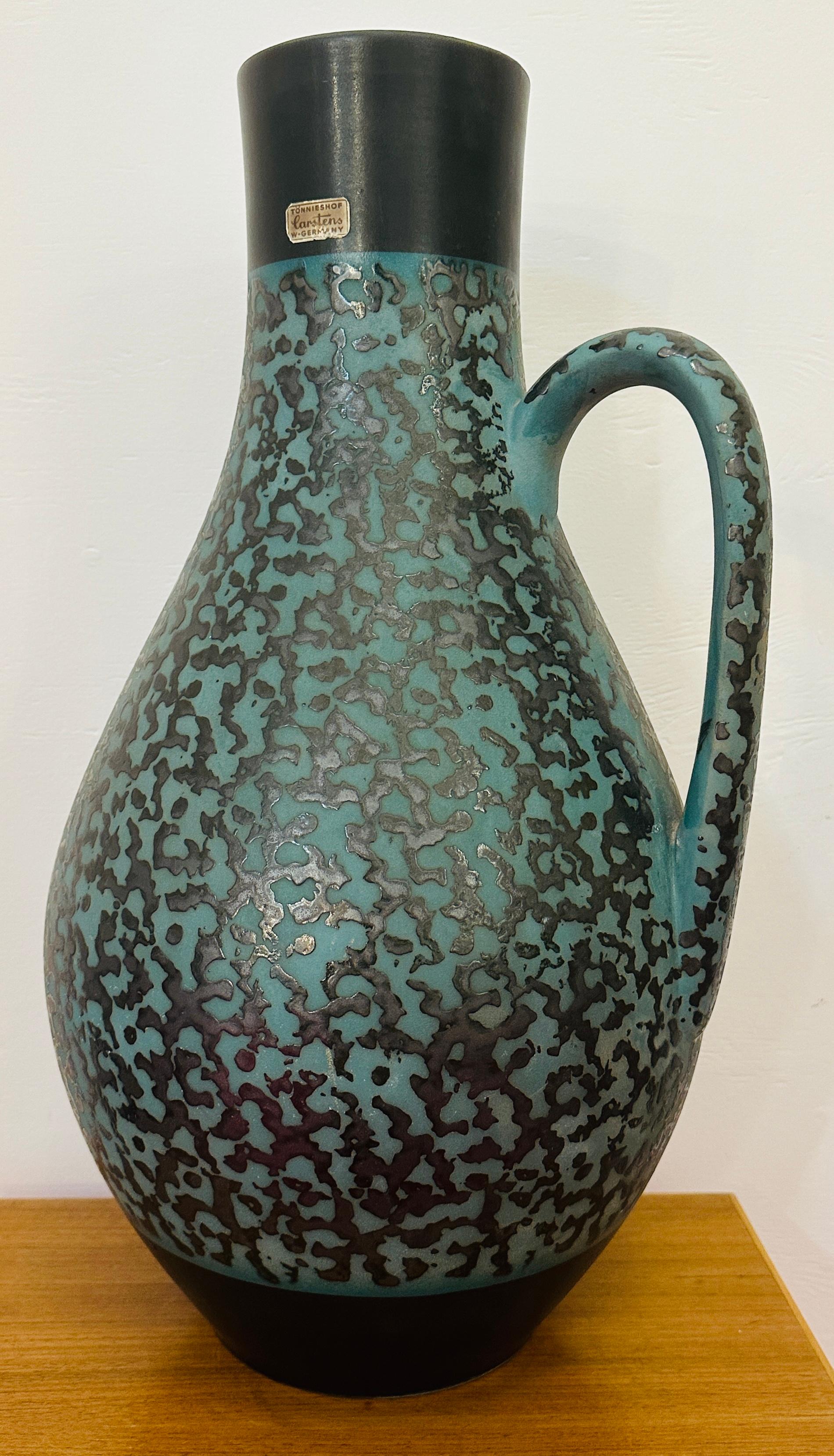 Mid-Century moderno Vaso a caraffa Carstens Tönnieshof turchese e marrone con ameba, anni '70, Fat Lava, tedesco in vendita