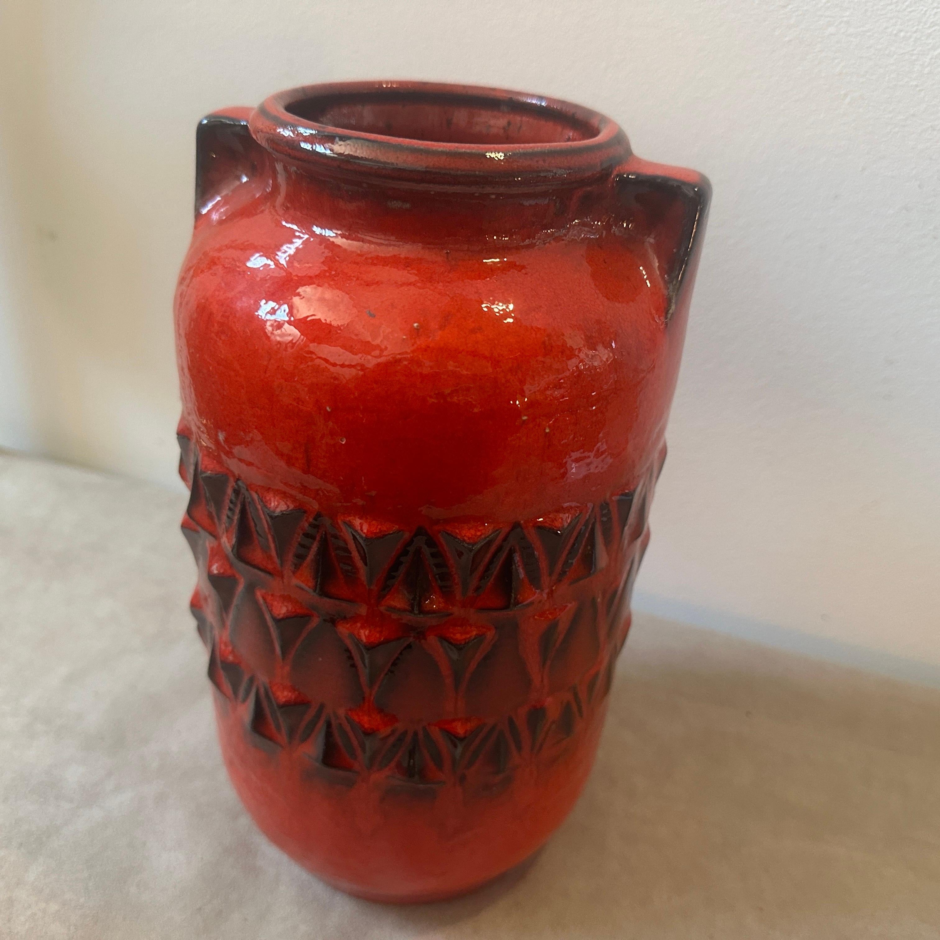 Mid-Century Modern 1970s Fat Lava Red and Black Ceramic German Vase For Sale