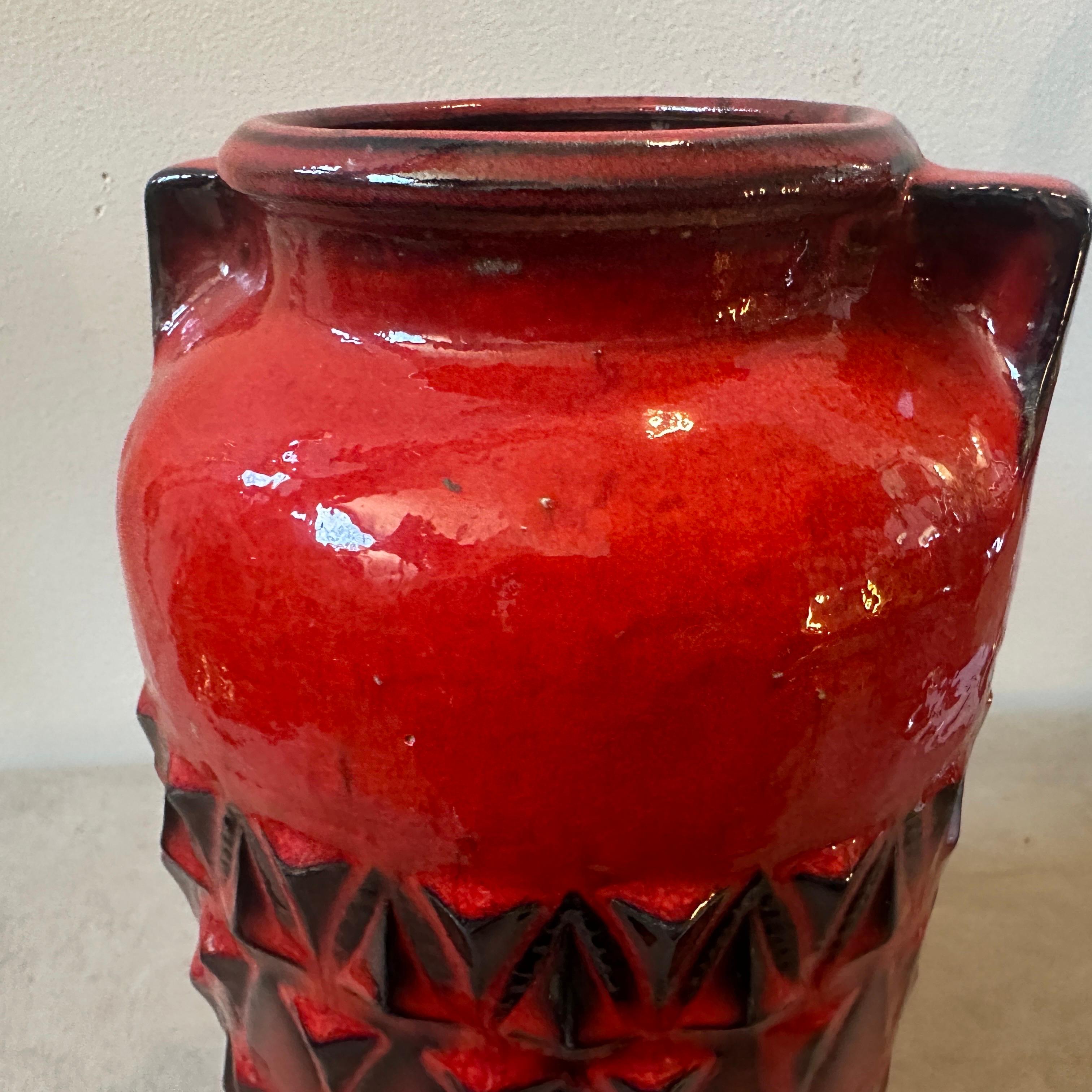 1970s Fat Lava Red and Black Ceramic German Vase For Sale 3