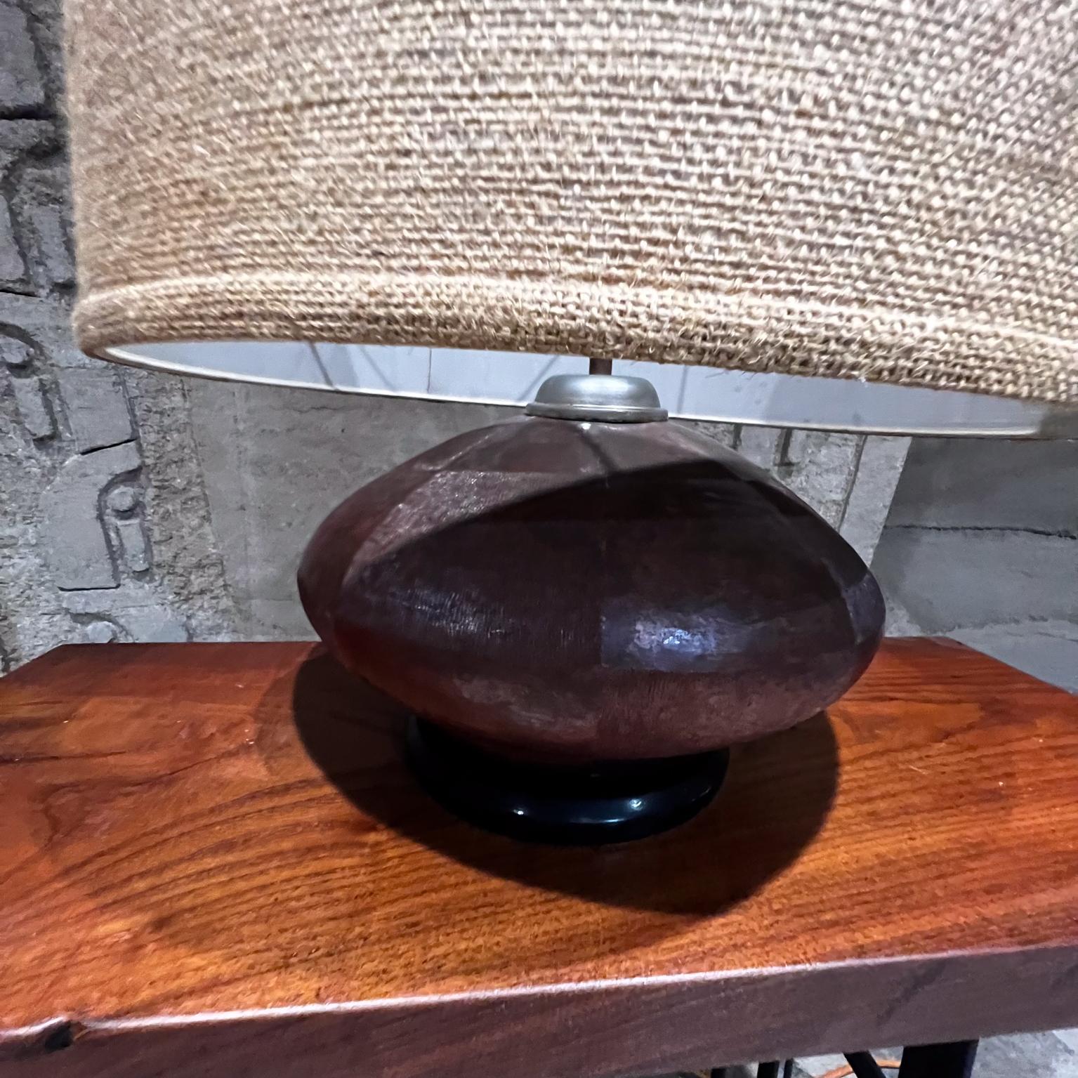 Brass 1970s Fat Table Lamp Patinated Copper Handmade Mexico