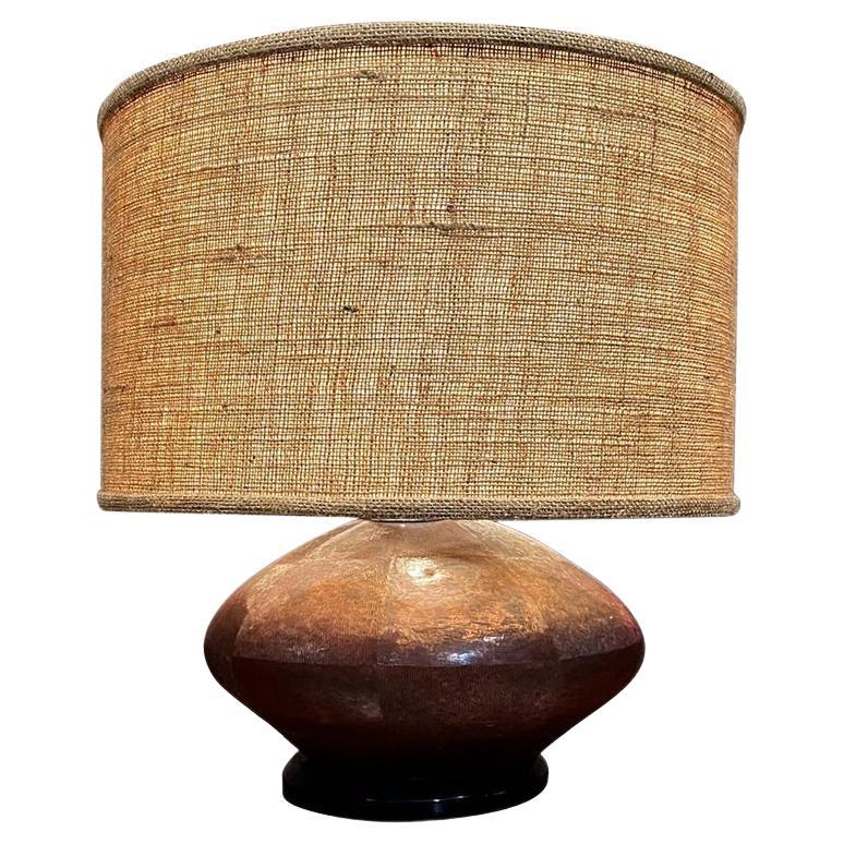1970 Lampe de table Fat Copper patiné Handmade Mexico en vente