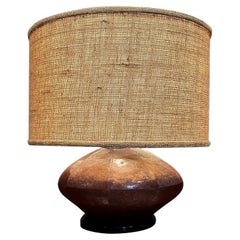 Used 1970s Fat Table Lamp Patinated Copper Handmade Mexico