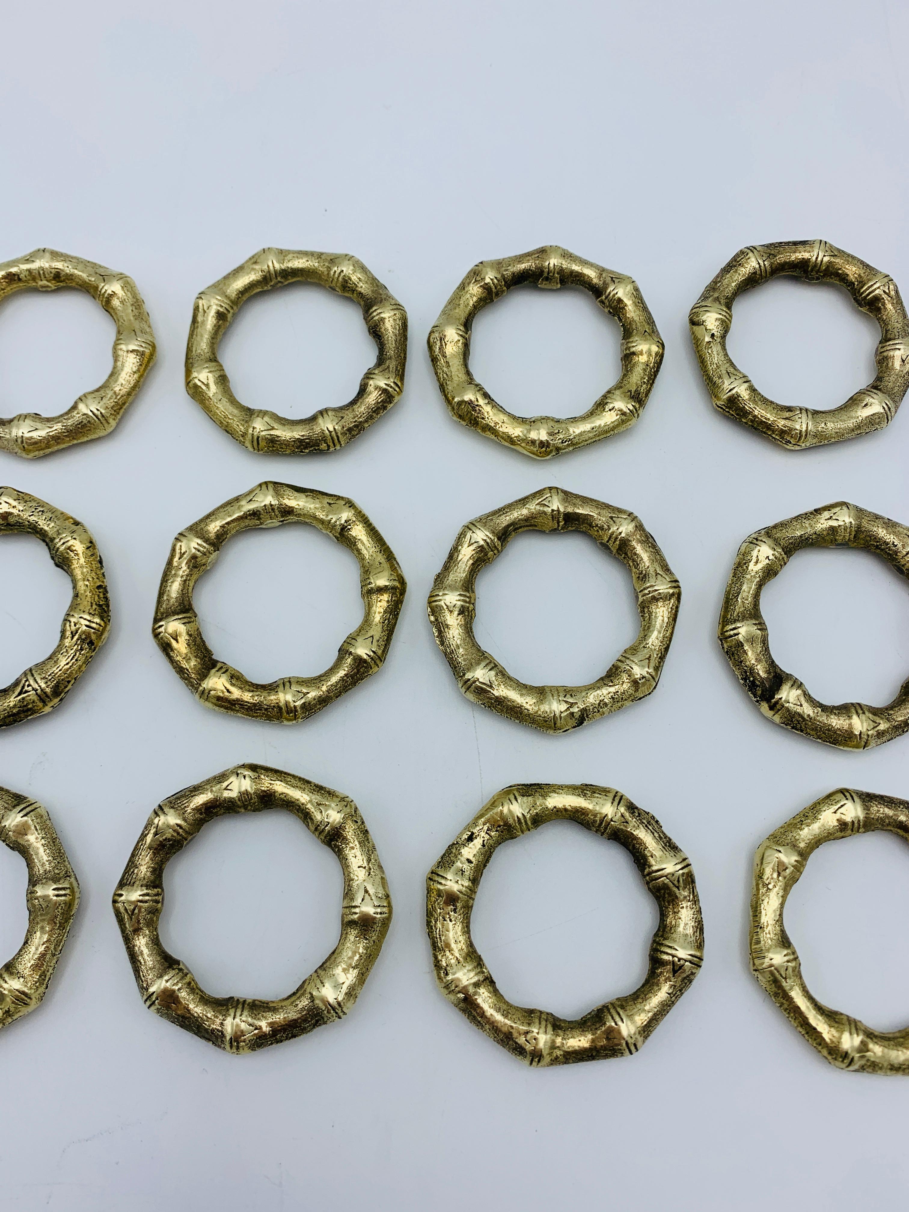 1970s Faux Bamboo Brass Napkin Rings, Set of 12 In Good Condition In Richmond, VA