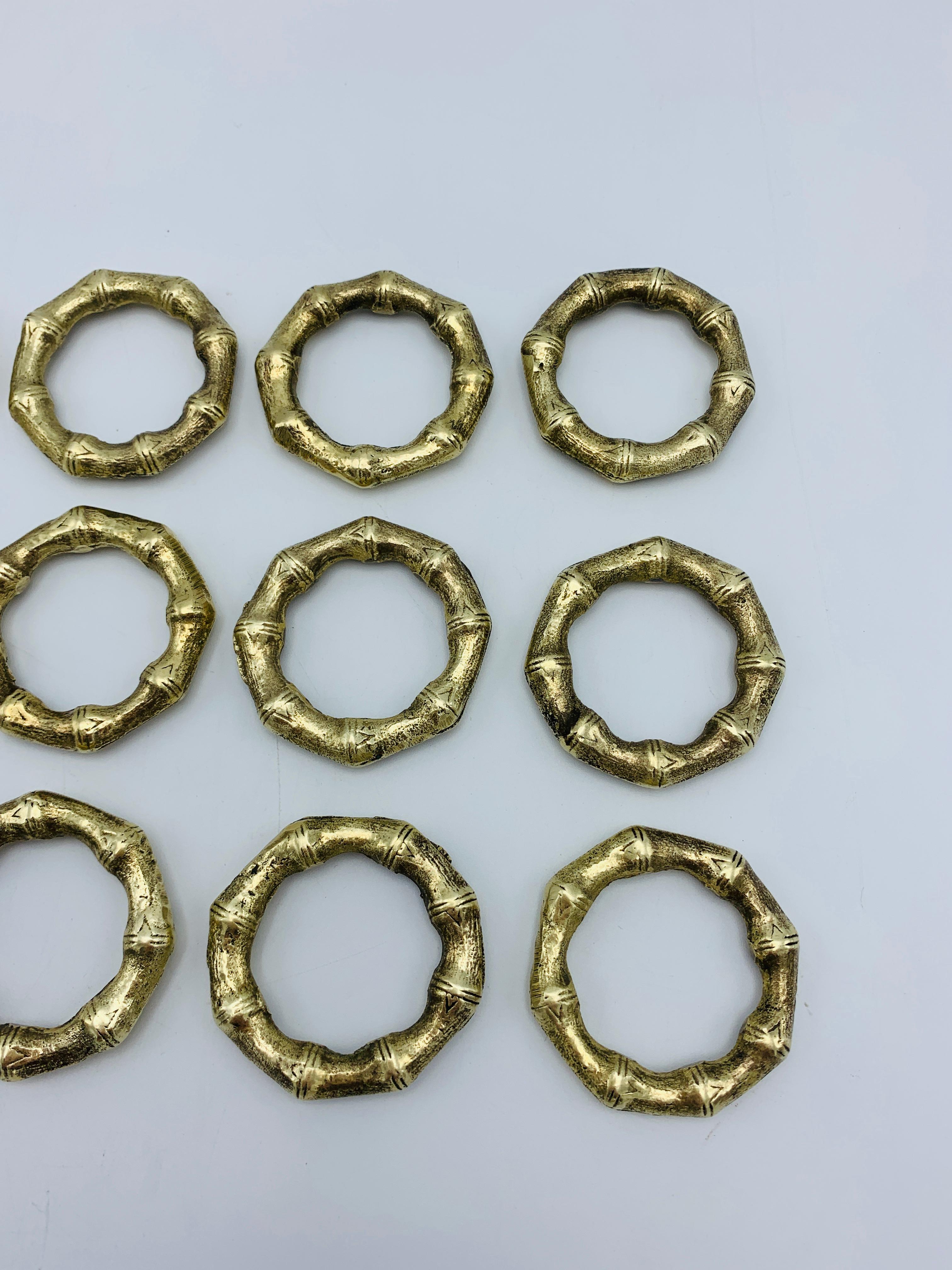 20th Century 1970s Faux Bamboo Brass Napkin Rings, Set of 12