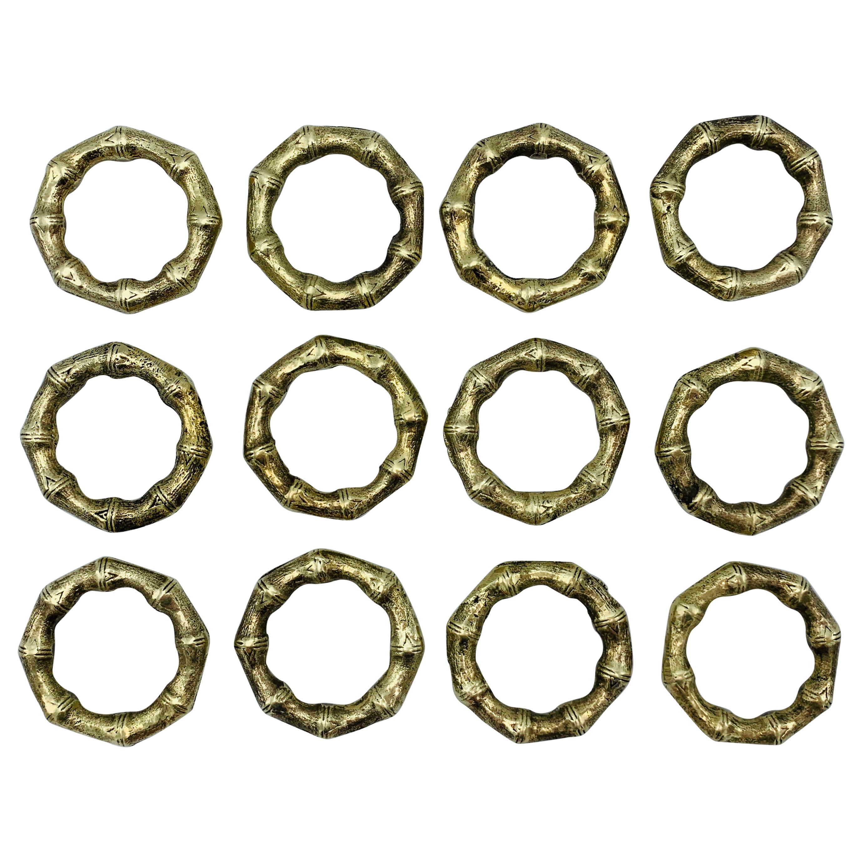 1970s Faux Bamboo Brass Napkin Rings, Set of 12