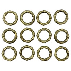 Vintage 1970s Faux Bamboo Brass Napkin Rings, Set of 12