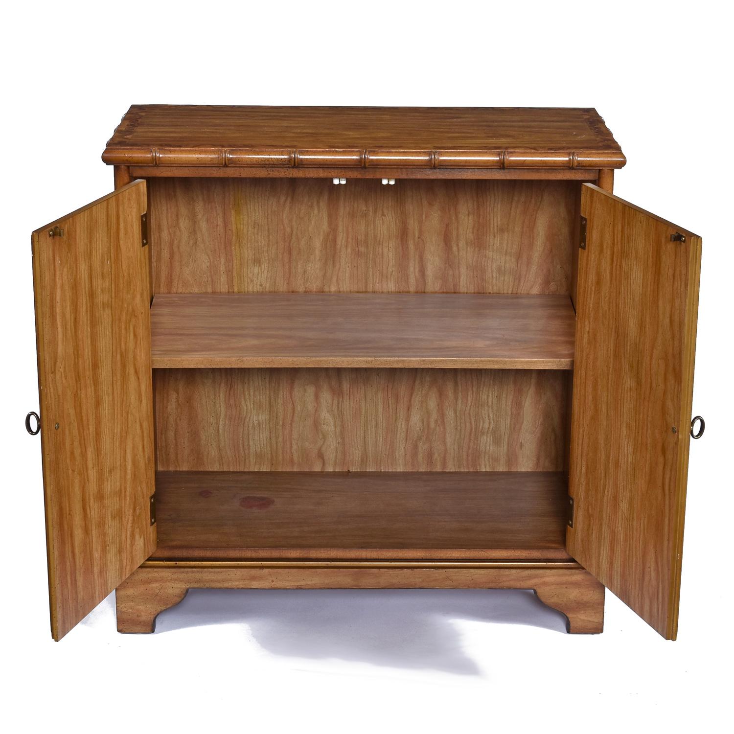 1970's Faux Bamboo Chinoiserie Oriental Motif Dry Bar Record Cabinet by Drexel In Good Condition In Chattanooga, TN