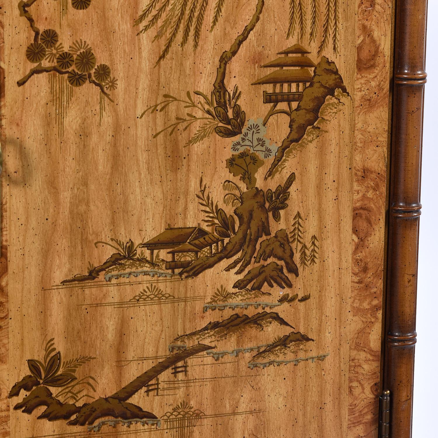 1970's Faux Bamboo Chinoiserie Oriental Motif Dry Bar Record Cabinet by Drexel 2