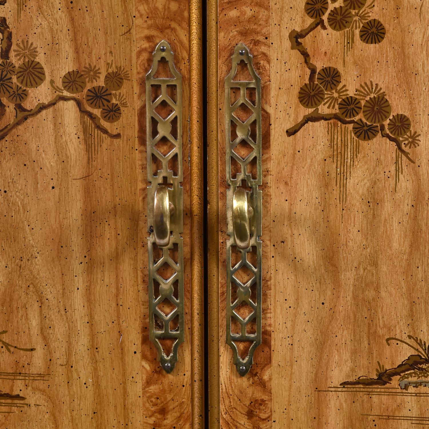 1970's Faux Bamboo Chinoiserie Oriental Motif Dry Bar Record Cabinet by Drexel 3
