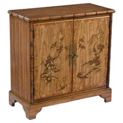 1970's Faux Bamboo Chinoiserie Oriental Motif Dry Bar Record Cabinet by Drexel
