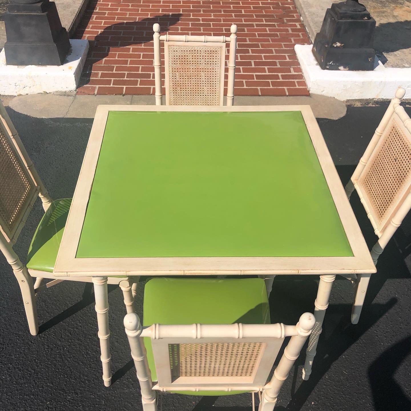 1970s Faux Bamboo Game Table with Four Chairs 4