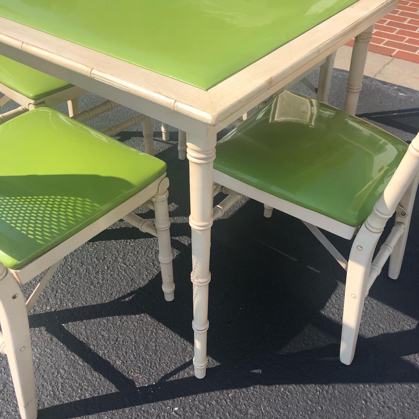 1970s Faux Bamboo Game Table with Four Chairs 5