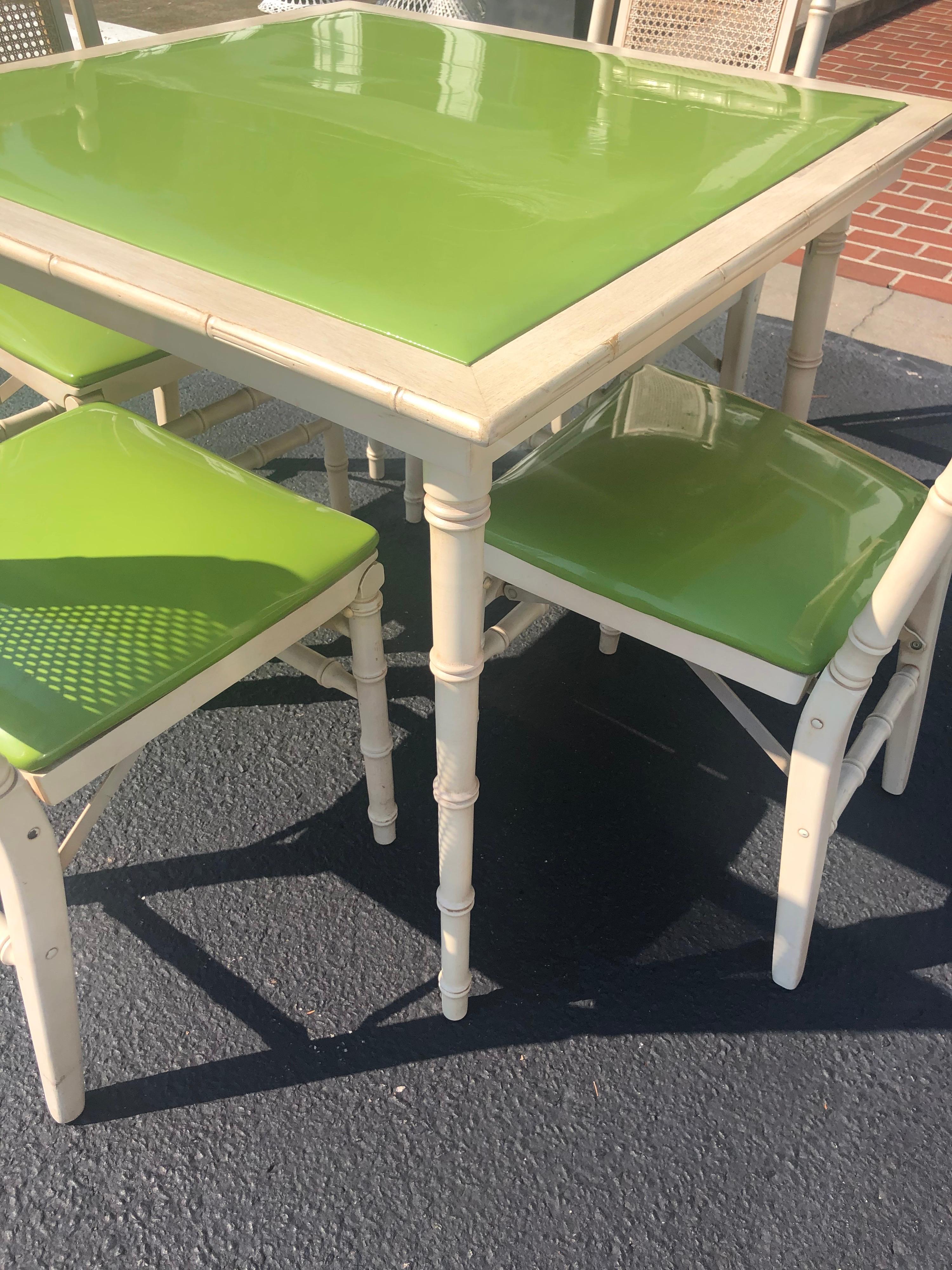 1970s Faux Bamboo Game Table with Four Chairs 7