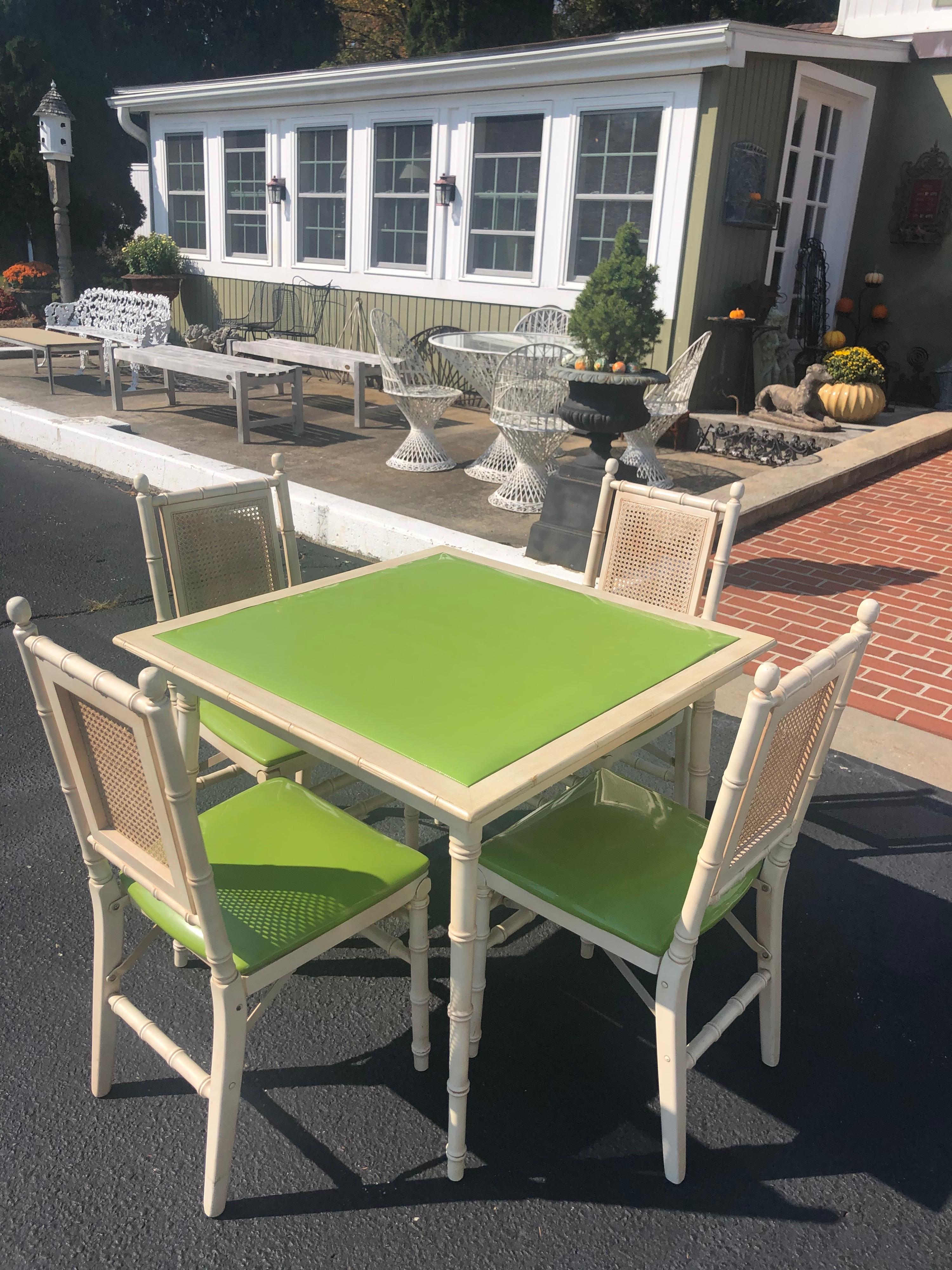 1970s Faux Bamboo Game Table with Four Chairs 10