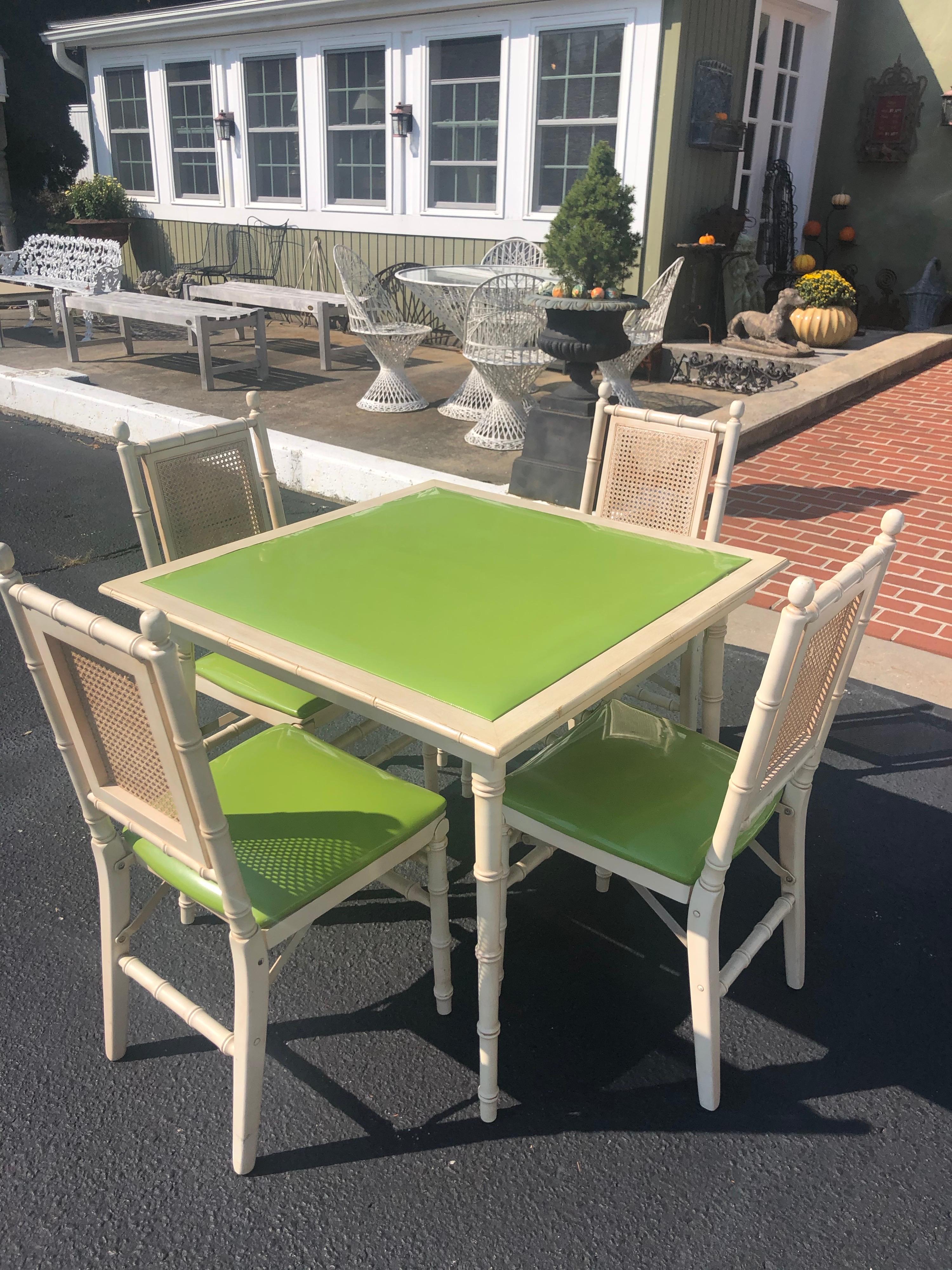 1970s Faux Bamboo Game Table with Four Chairs 12
