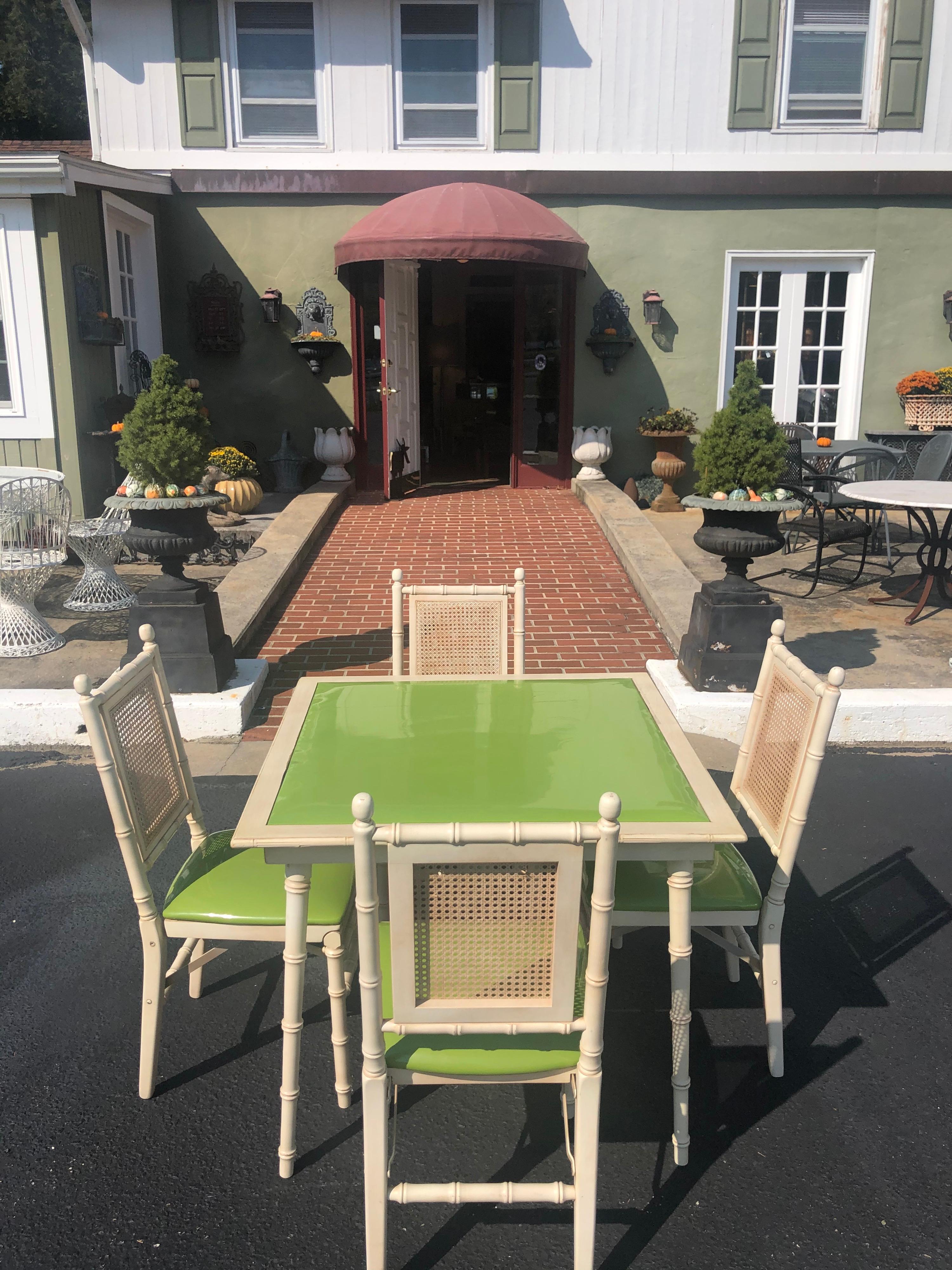 1970s Faux Bamboo Game Table with Four Chairs 13