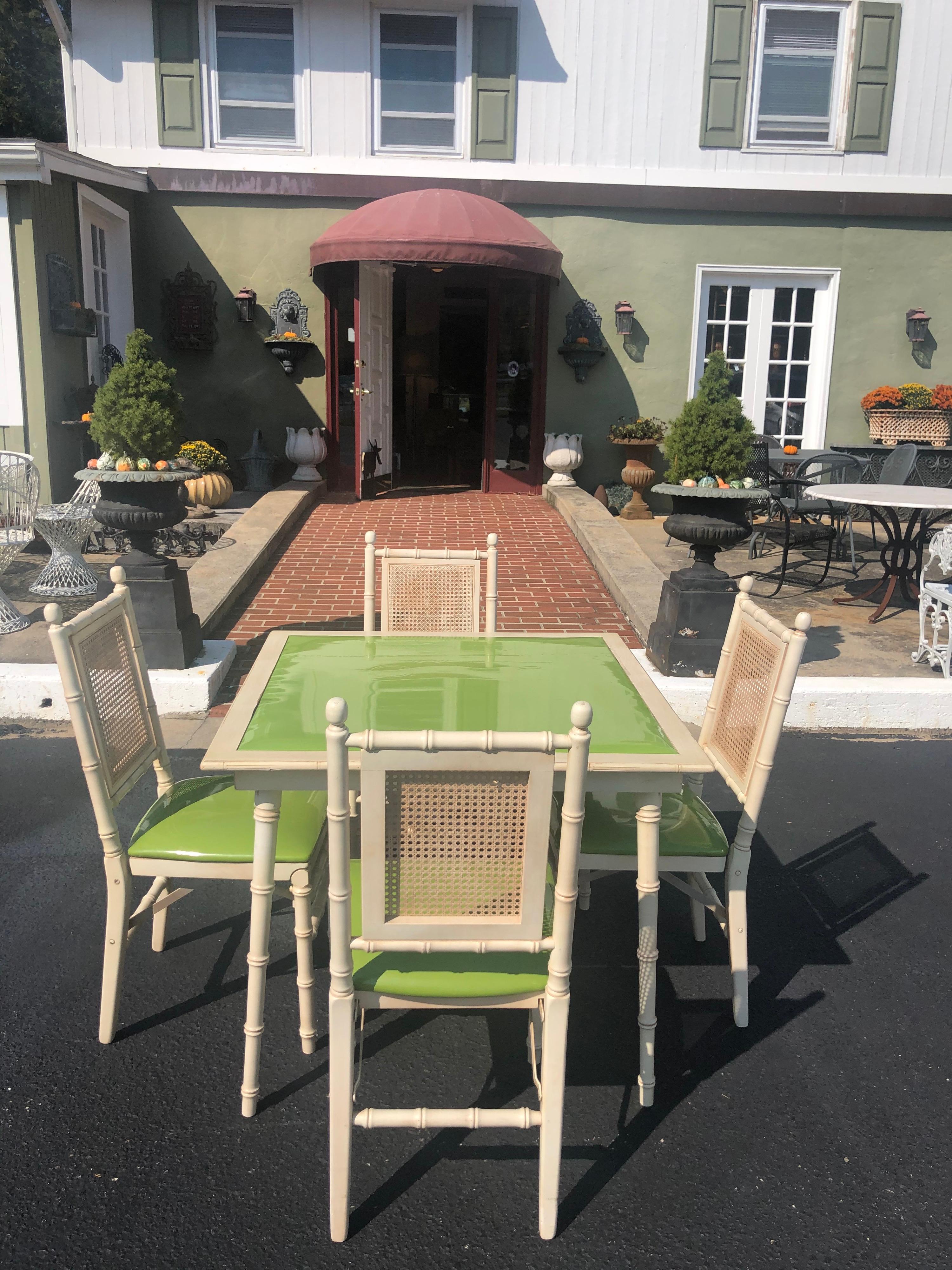 Mid-Century Modern 1970s Faux Bamboo Game Table with Four Chairs