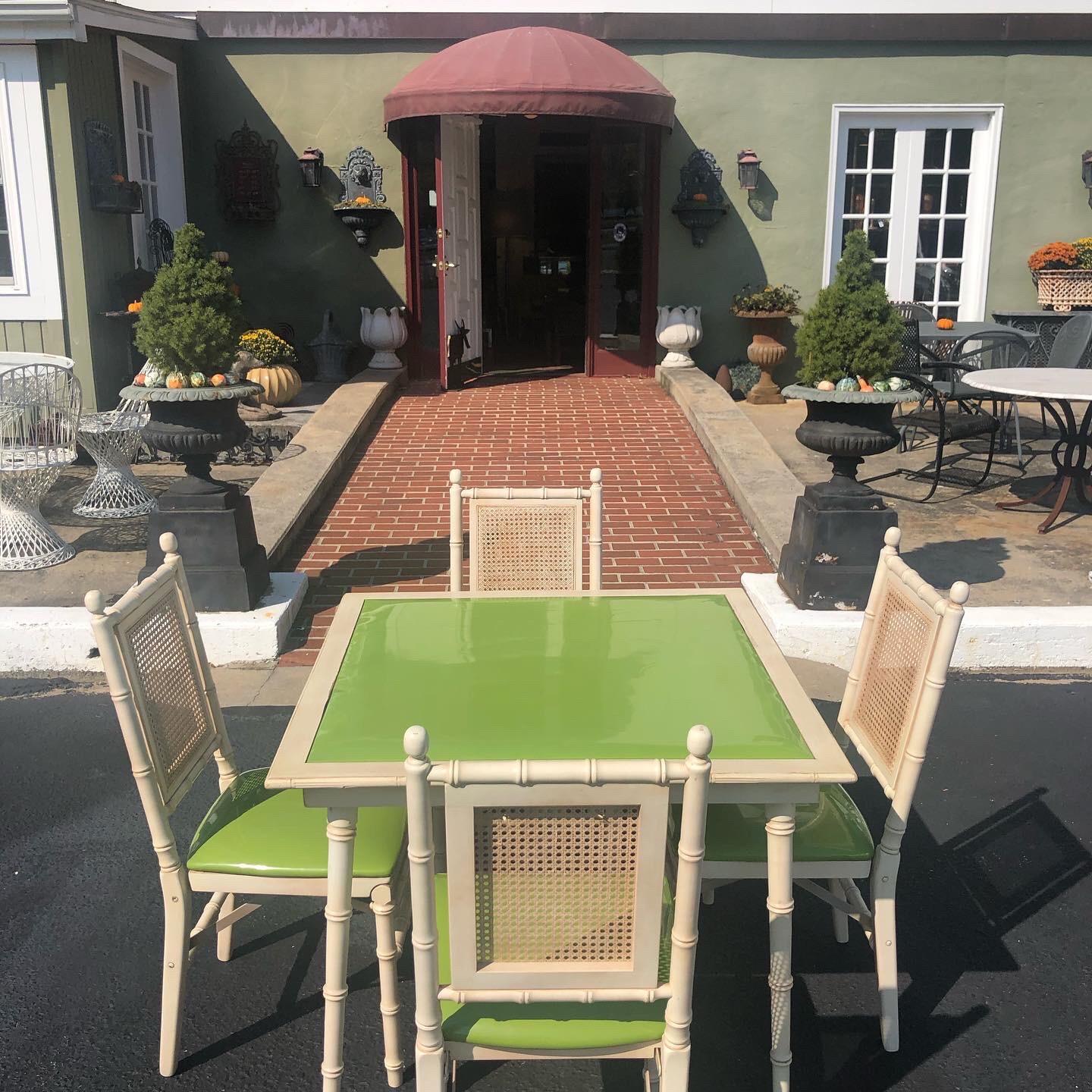 1970s Faux Bamboo Game Table with Four Chairs In Good Condition In Redding, CT